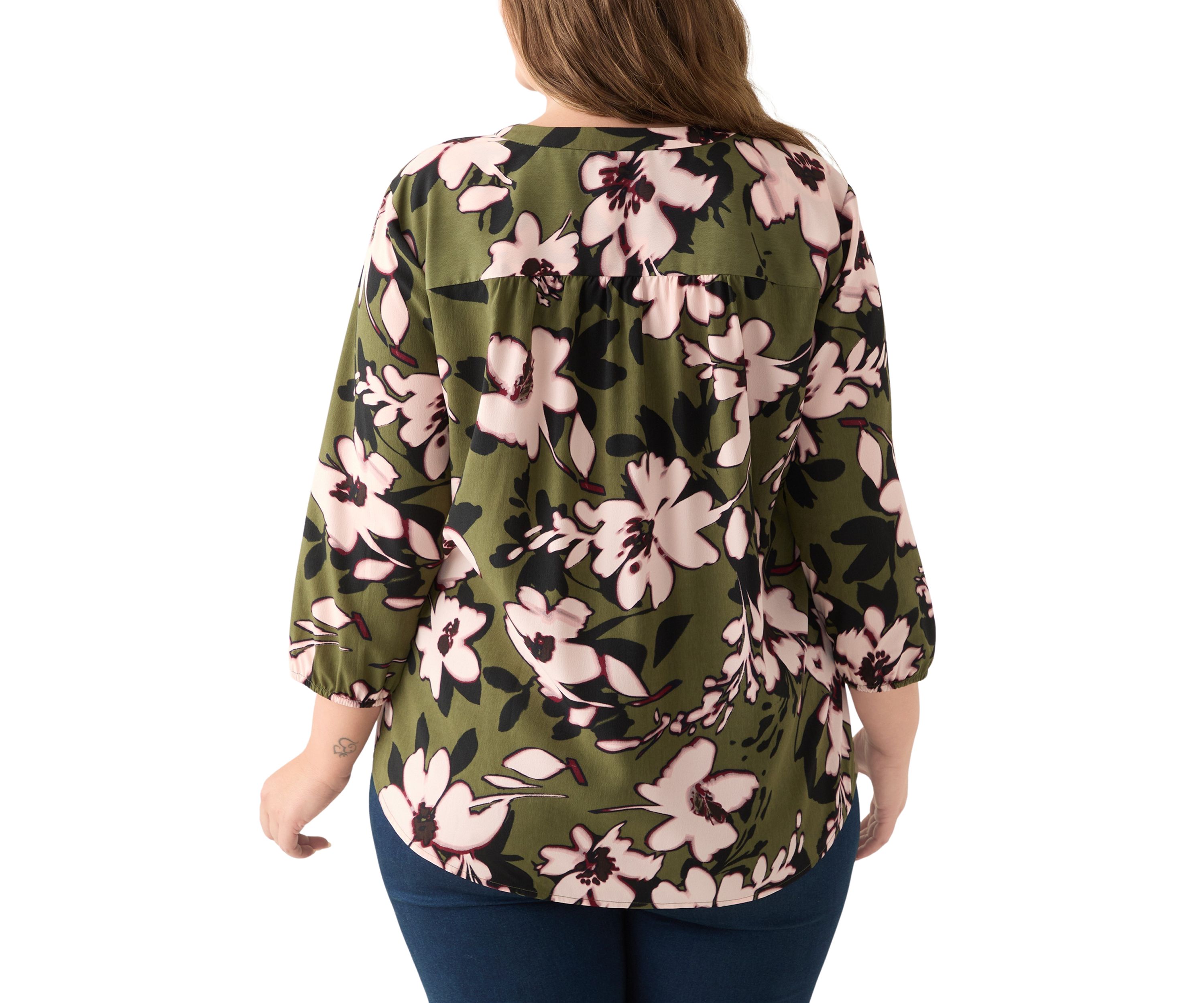 Plus Size 3/4 Sleeve V-Neck Tunic Top