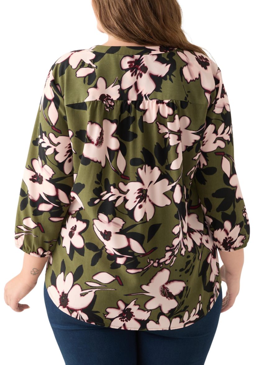 Plus Size 3/4 Sleeve V-Neck Tunic Top