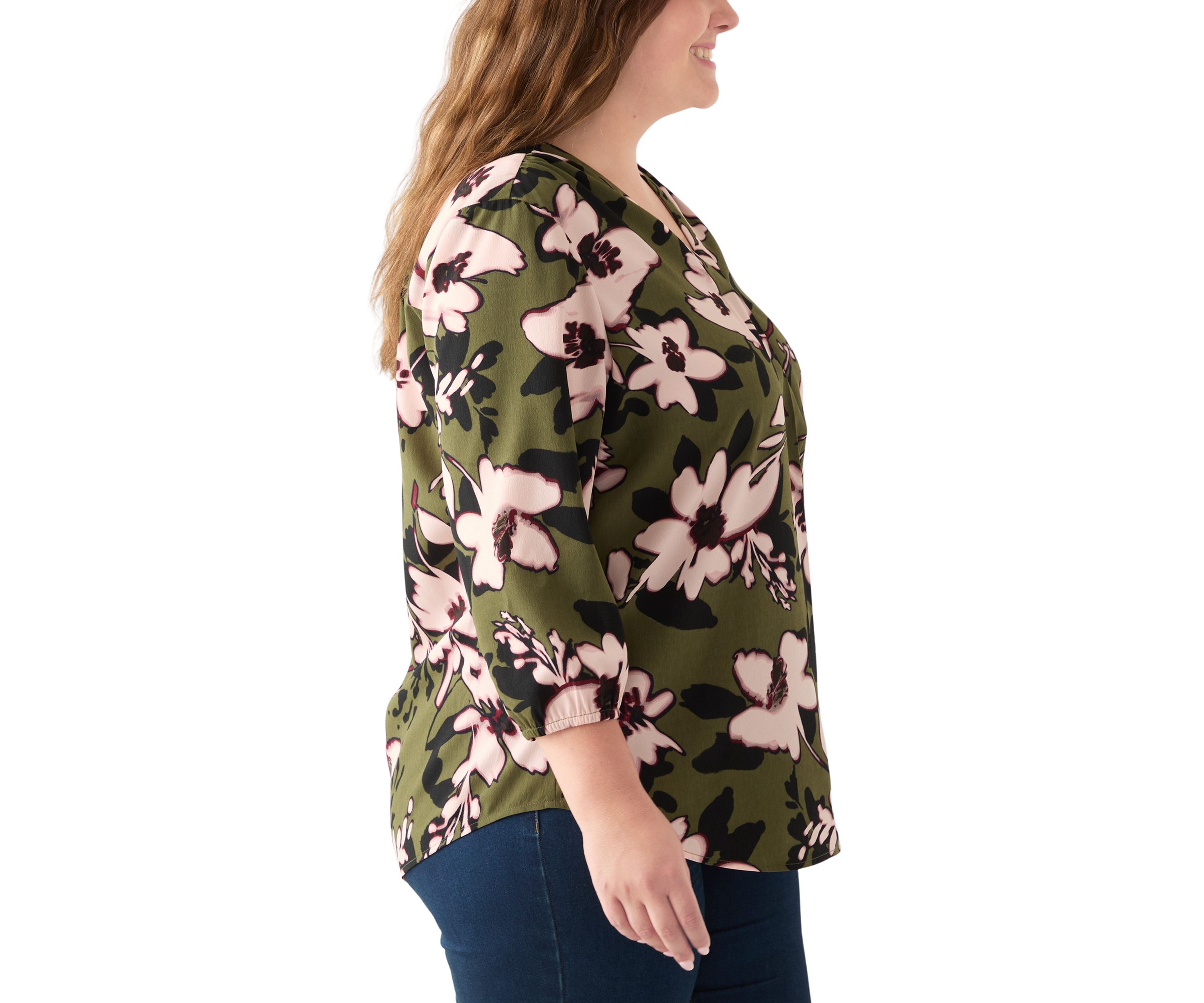 Plus Size 3/4 Sleeve V-Neck Tunic Top