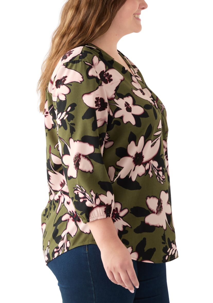 Plus Size 3/4 Sleeve V-Neck Tunic Top