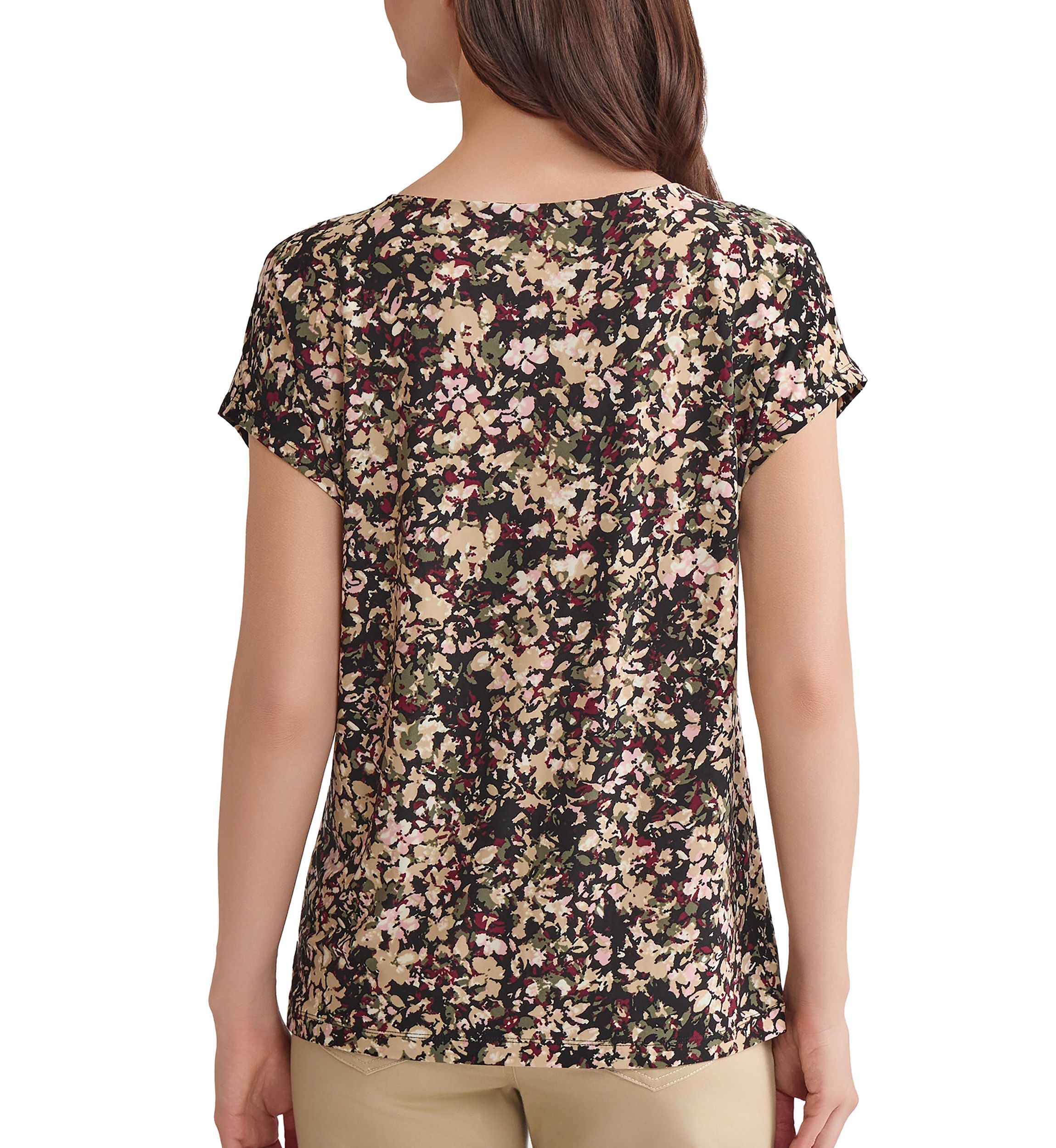 Womens Short Sleeve Printed Double Trim Top