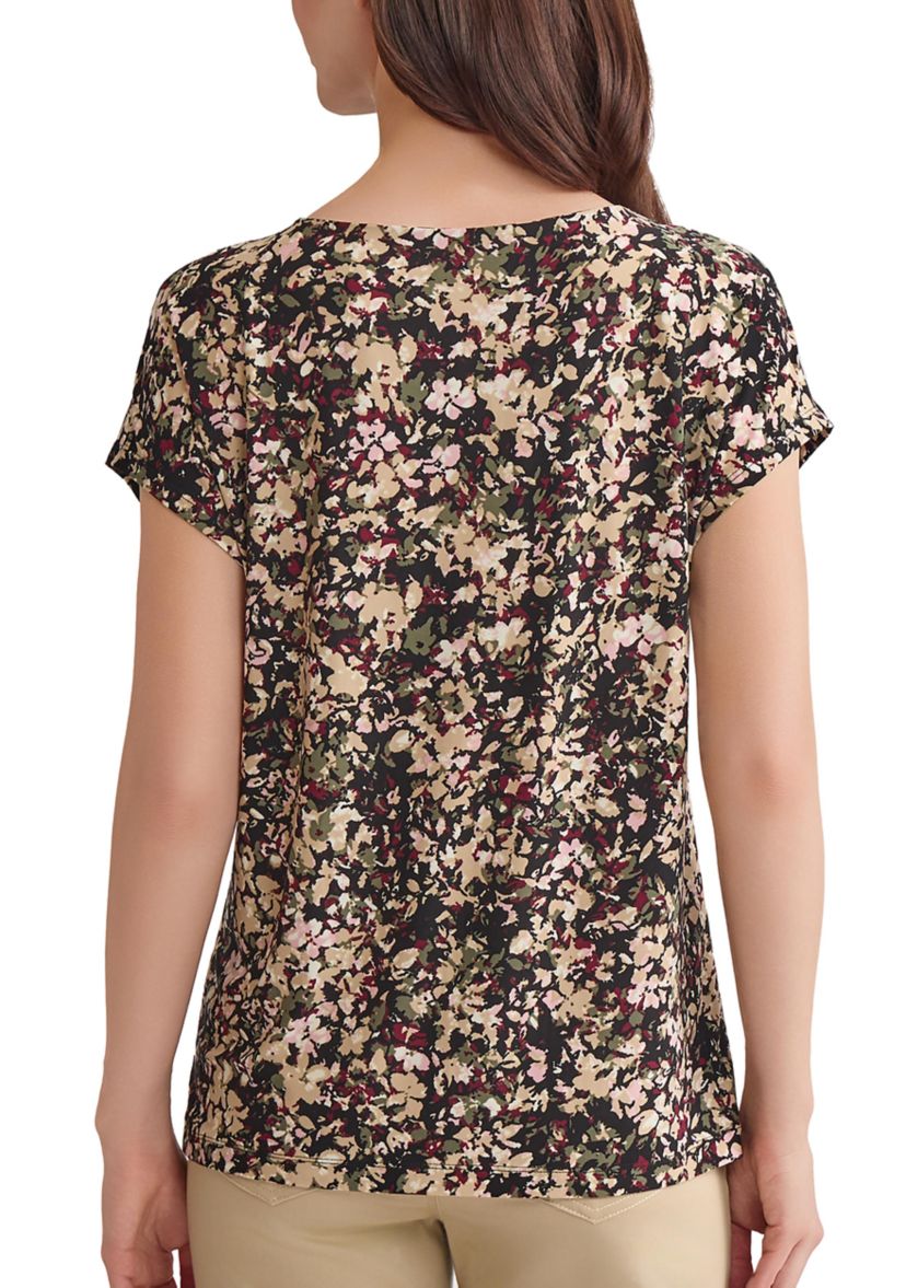 Womens Short Sleeve Printed Double Trim Top