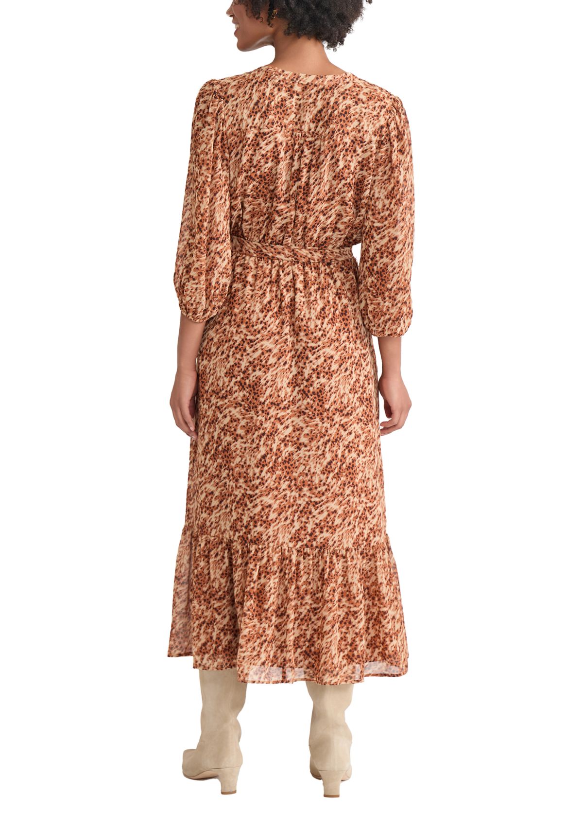 Womens Balloon Sleeve Printed Tiered Maxi Dress