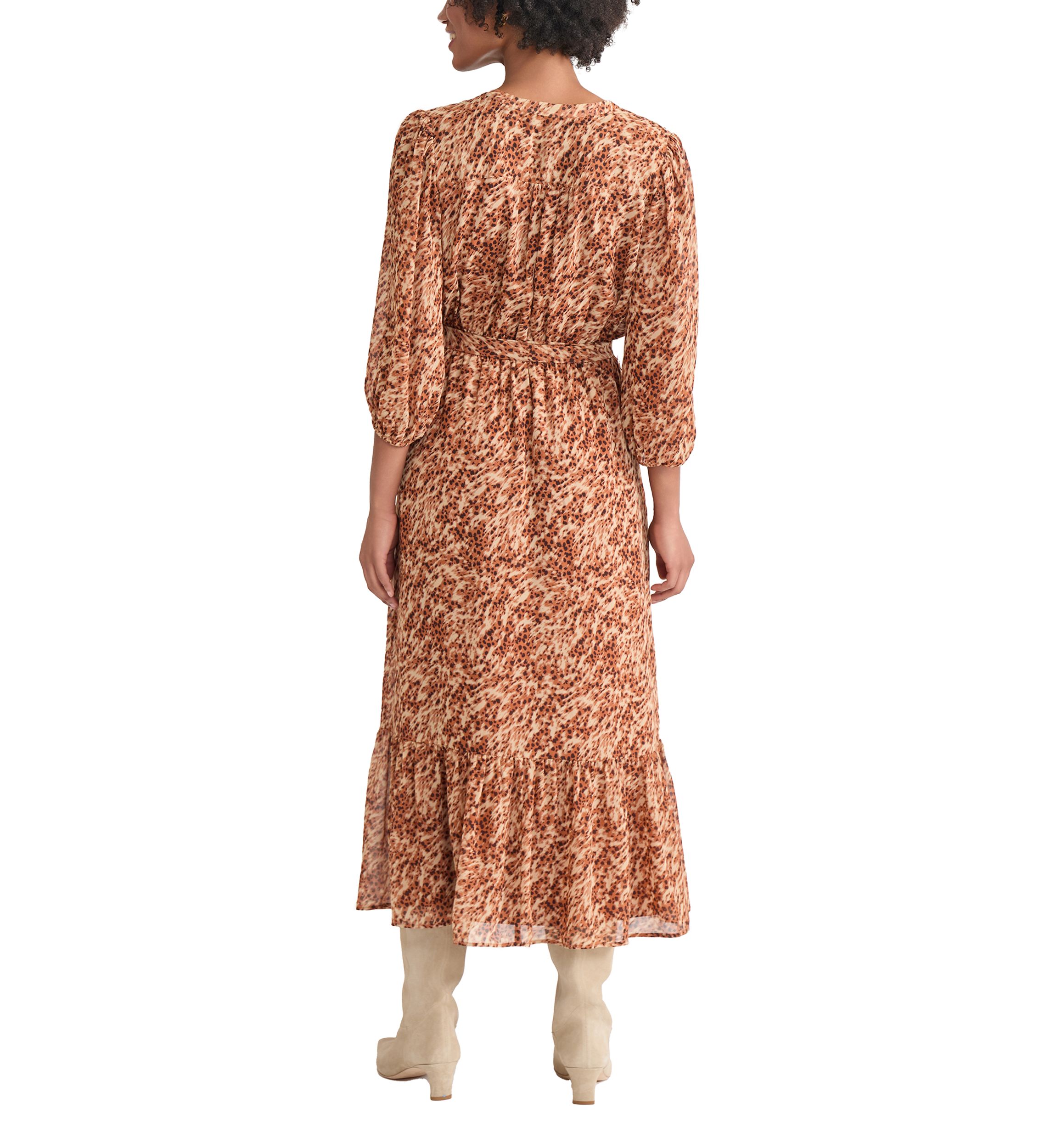 Womens Balloon Sleeve Printed Tiered Maxi Dress