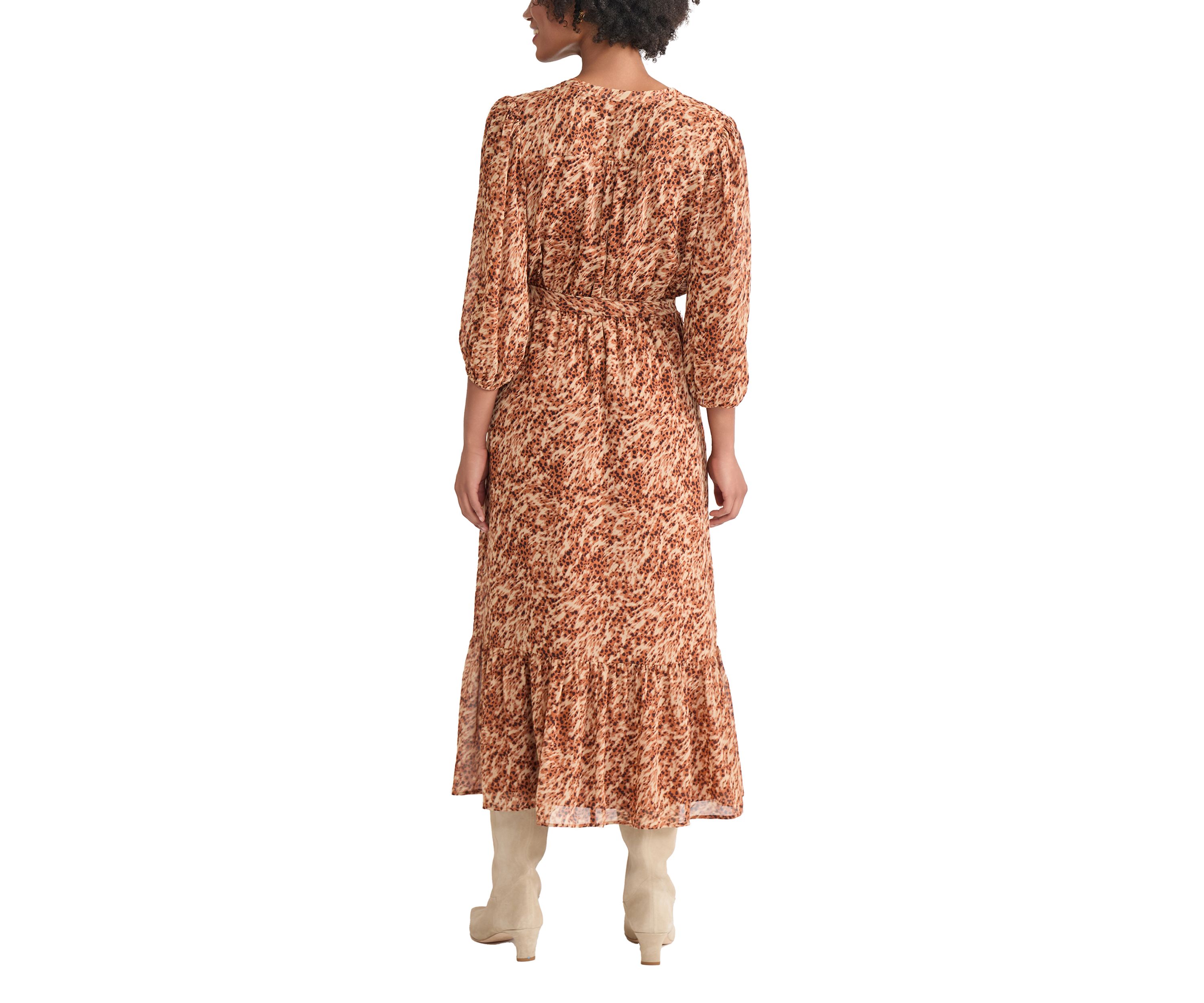 Womens Balloon Sleeve Printed Tiered Maxi Dress