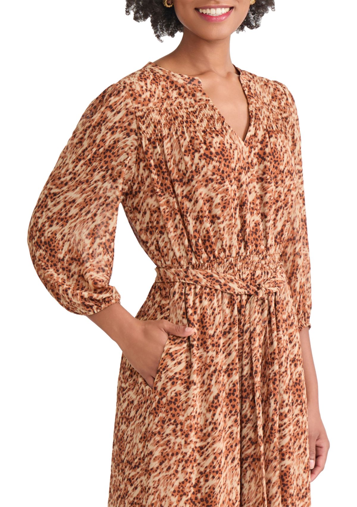 Womens Balloon Sleeve Printed Tiered Maxi Dress