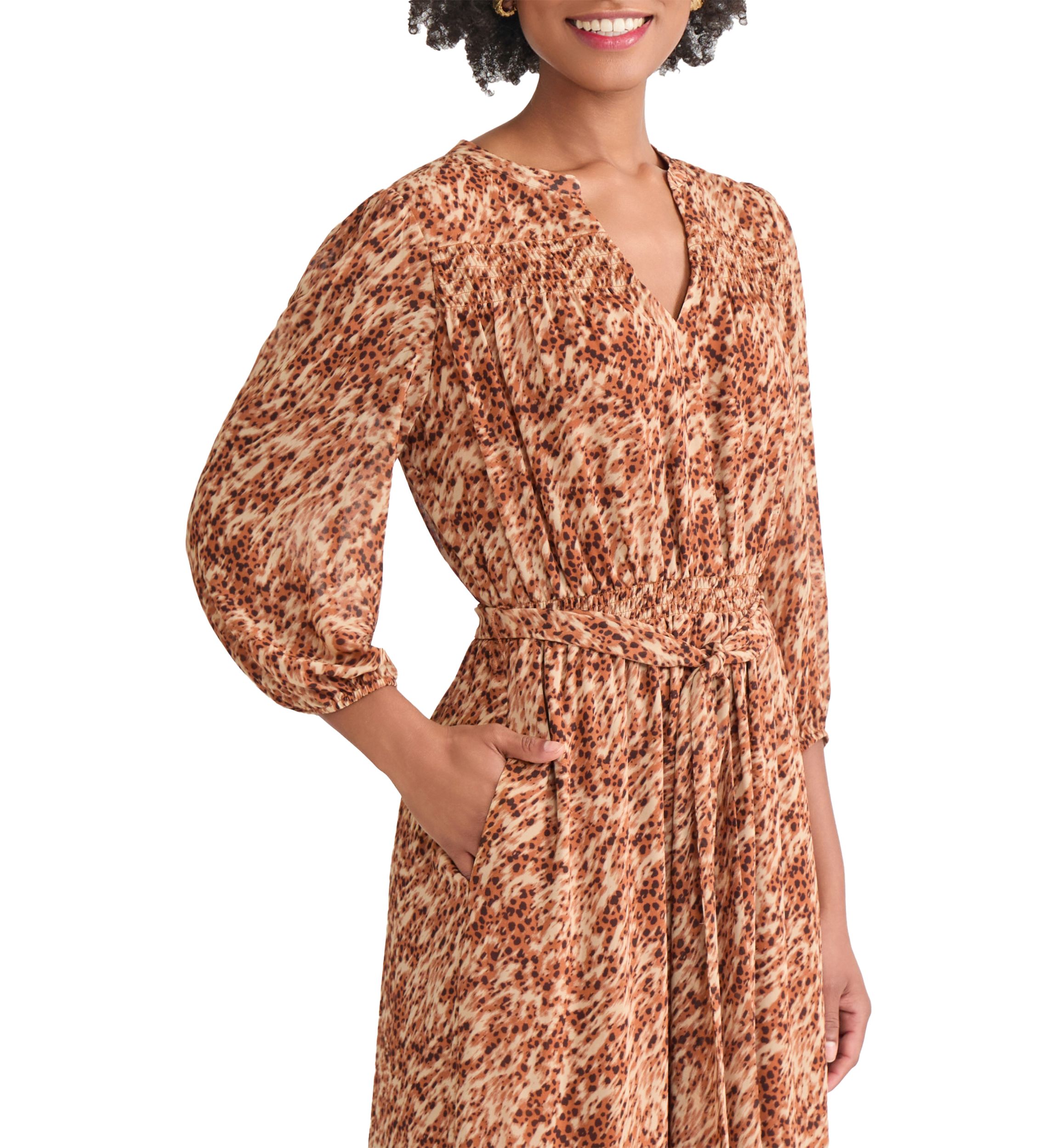 Womens Balloon Sleeve Printed Tiered Maxi Dress