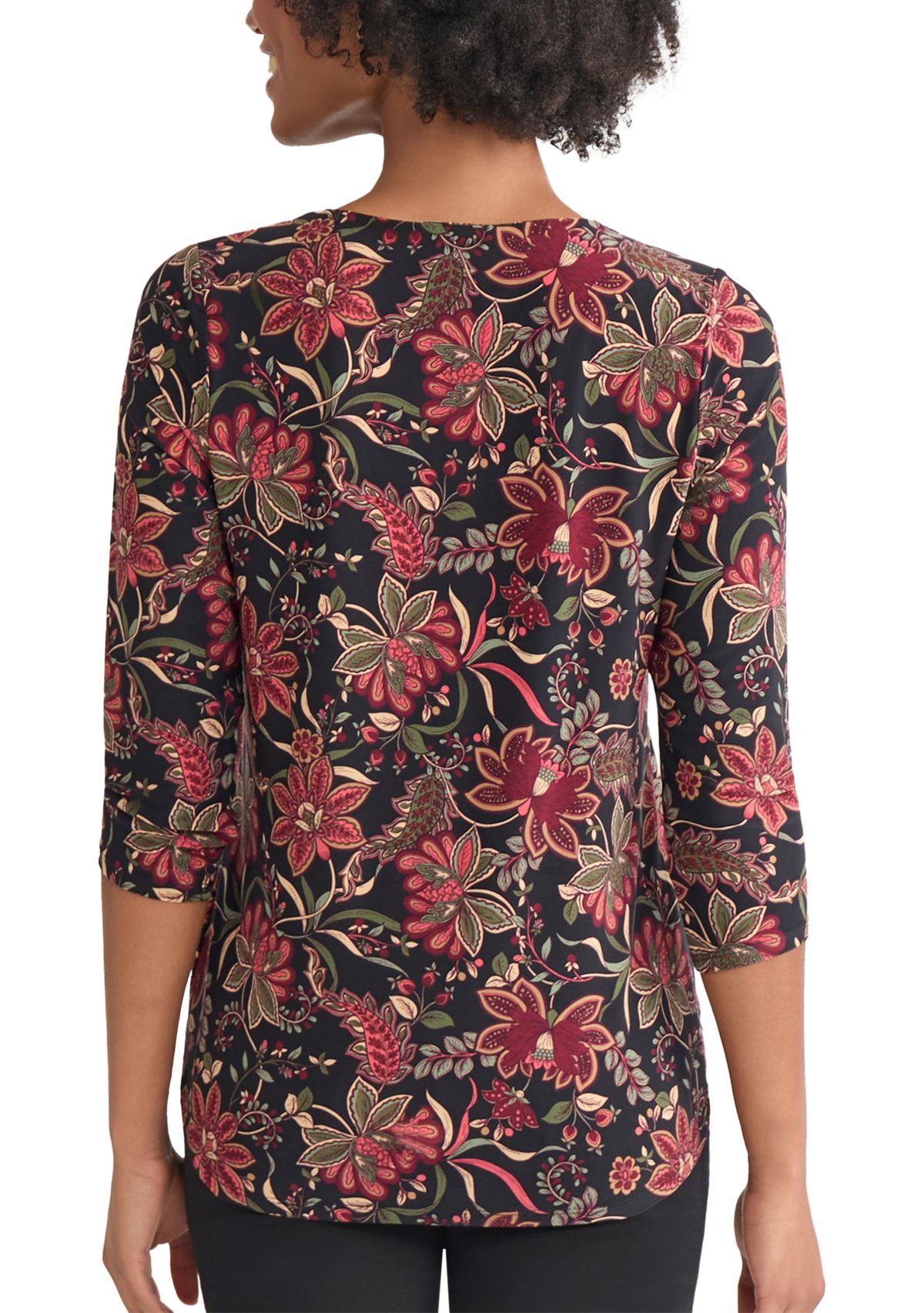 Petite 3/4 Sleeve Keyhole Neck Top with Trim 