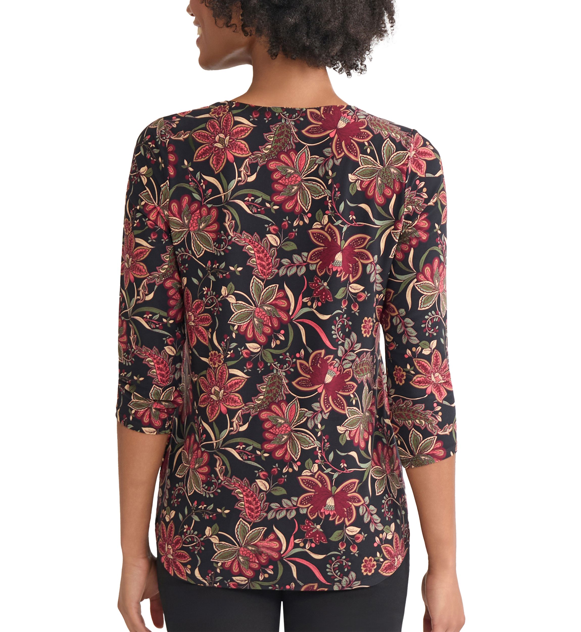 Petite 3/4 Sleeve Keyhole Neck Top with Trim 
