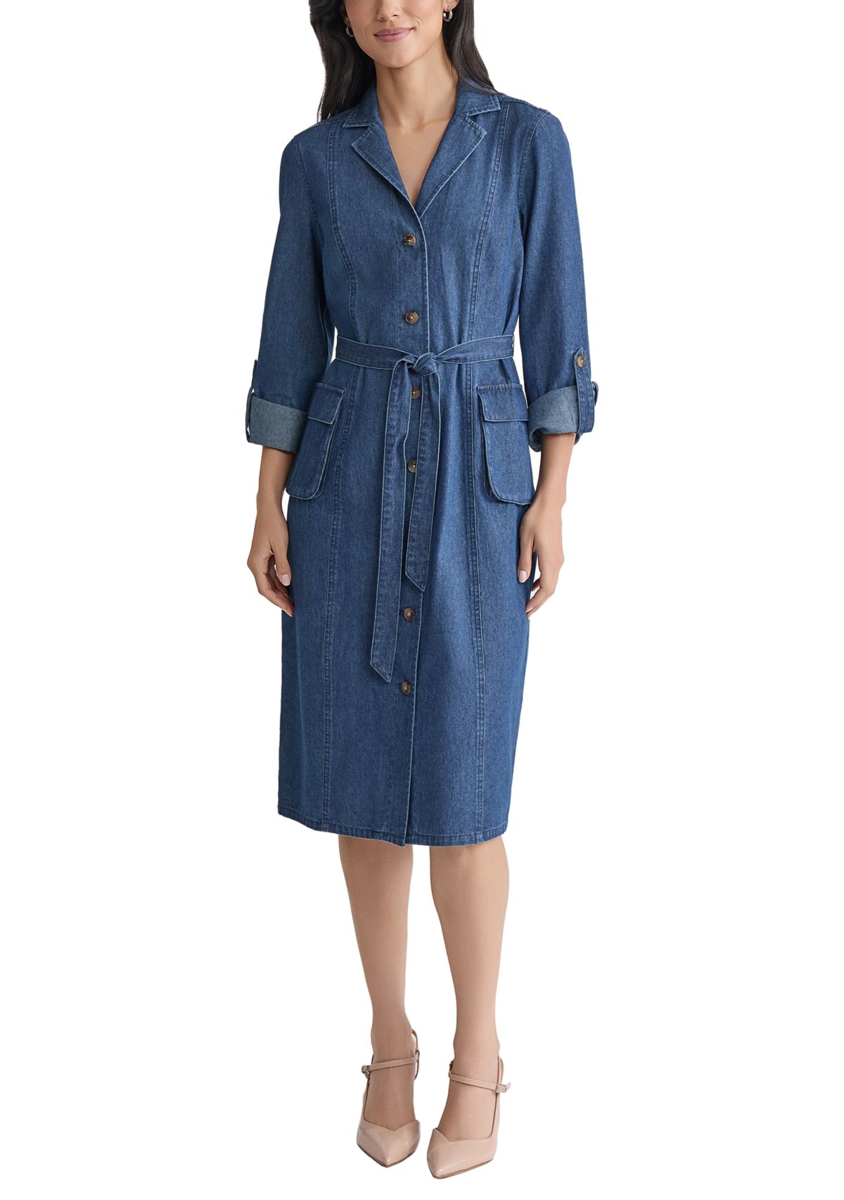 Womens Long Sleeve Denim Midi Dress