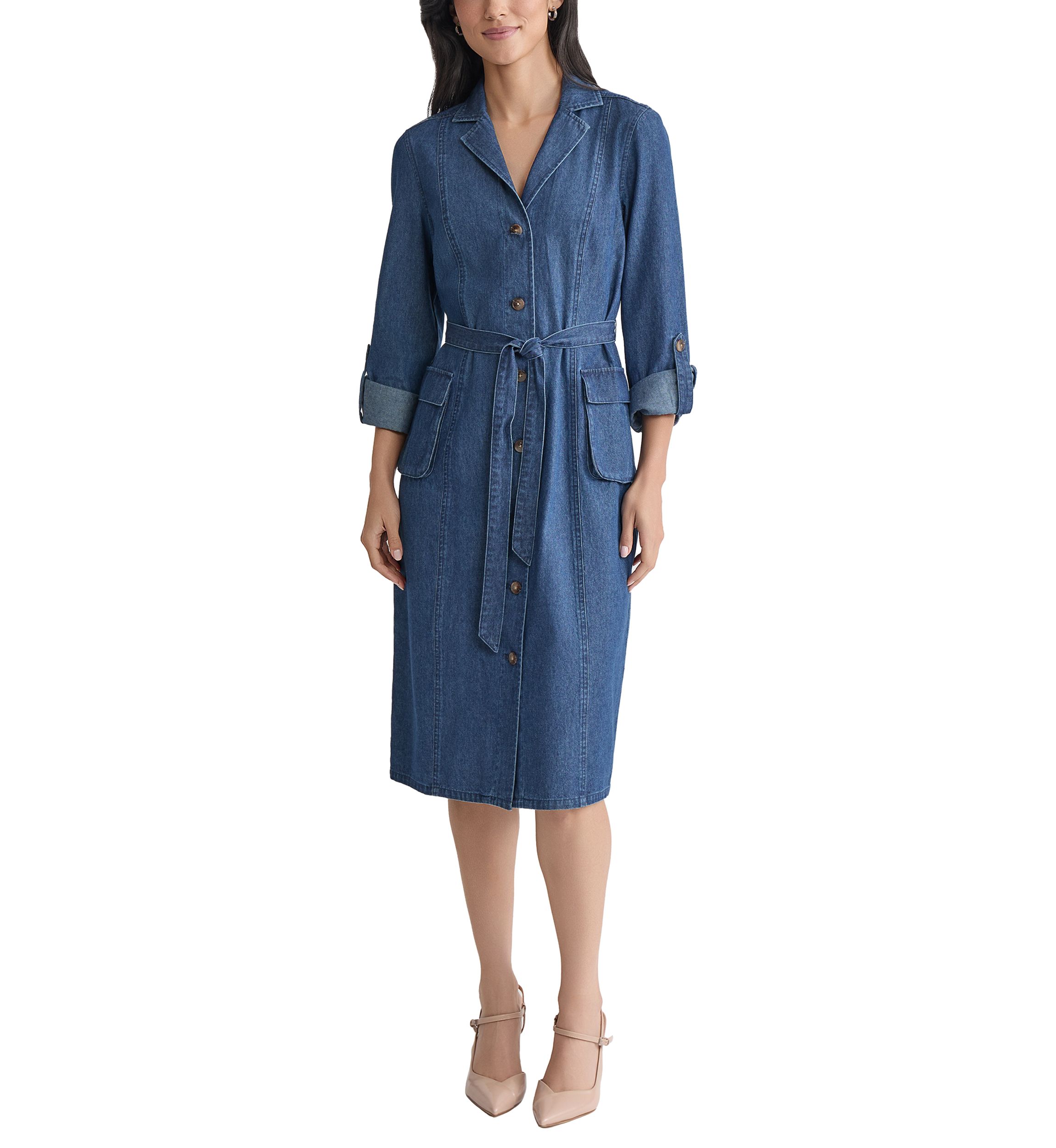 Womens Long Sleeve Denim Midi Dress