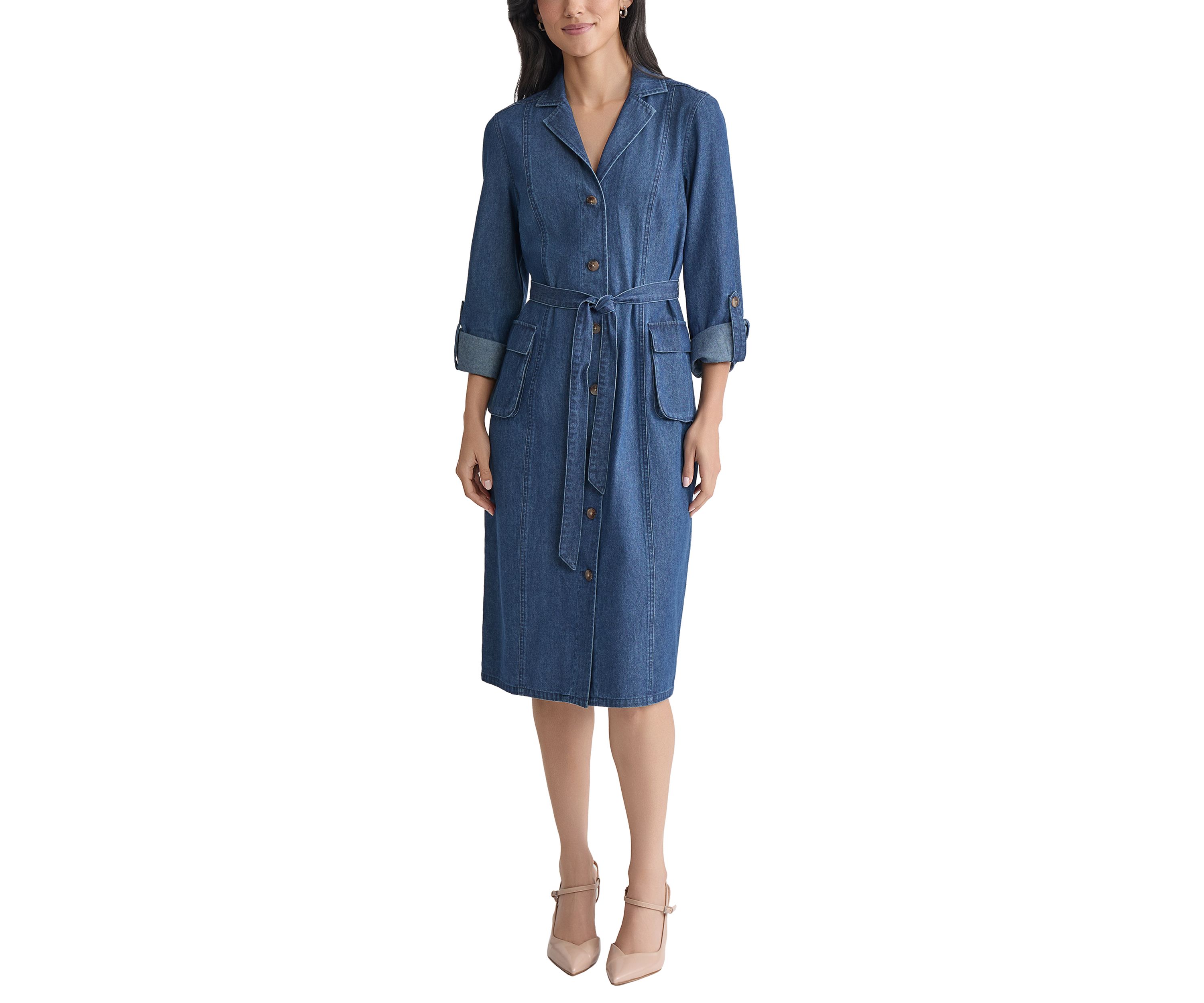 Womens Long Sleeve Denim Midi Dress