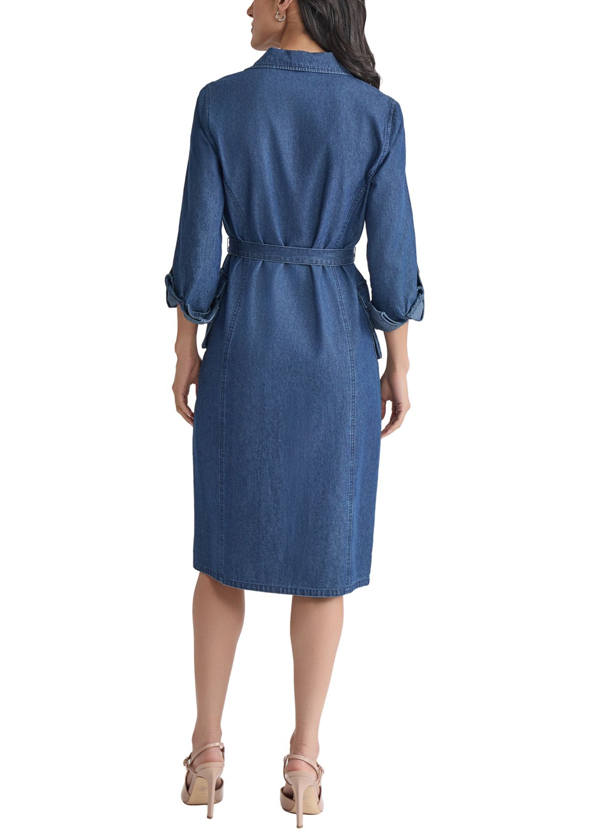 Womens Long Sleeve Denim Midi Dress