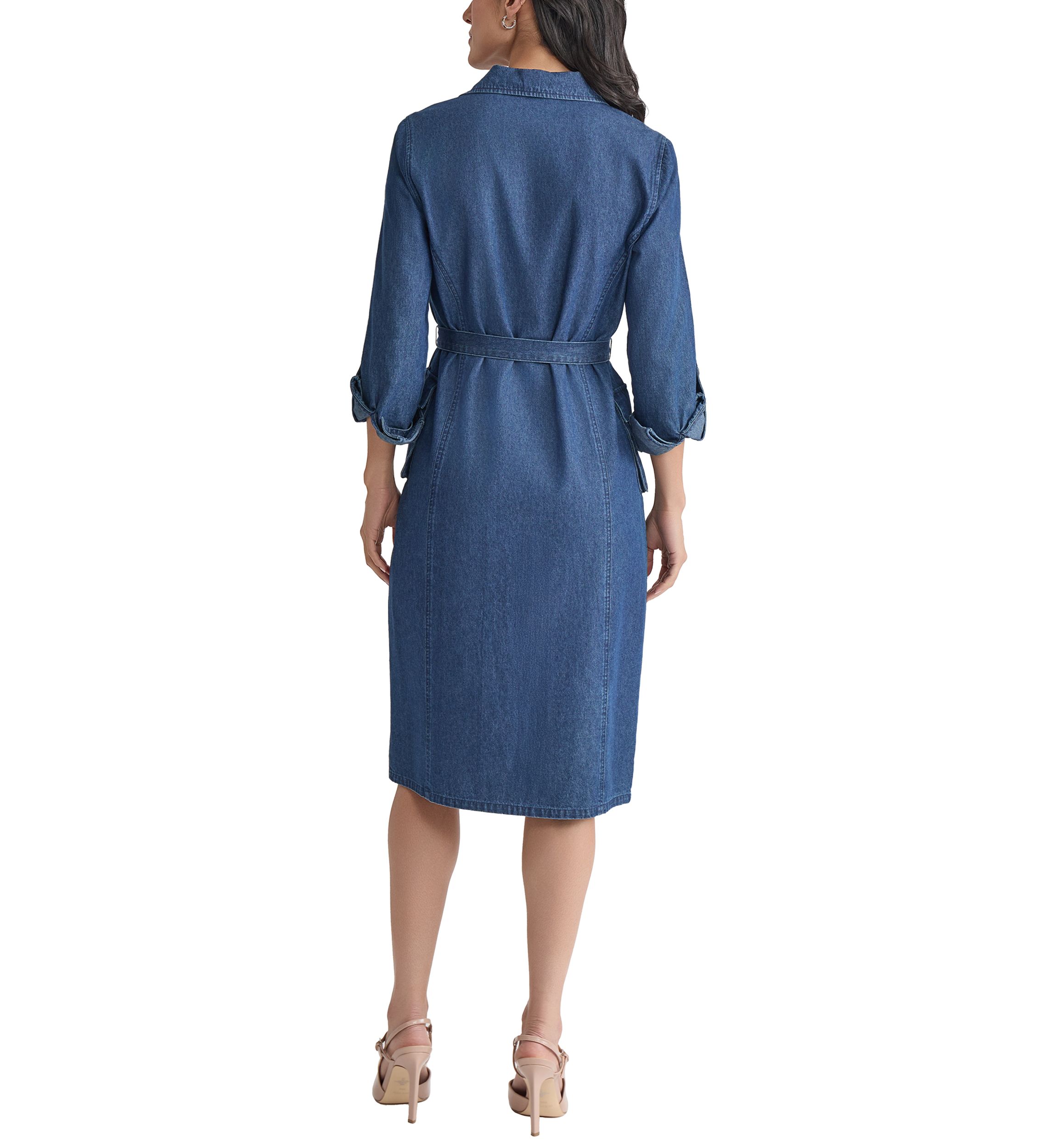 Womens Long Sleeve Denim Midi Dress