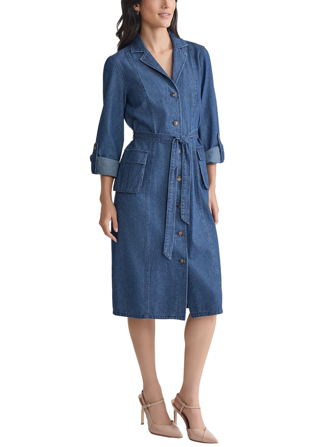 Womens Long Sleeve Denim Midi Dress