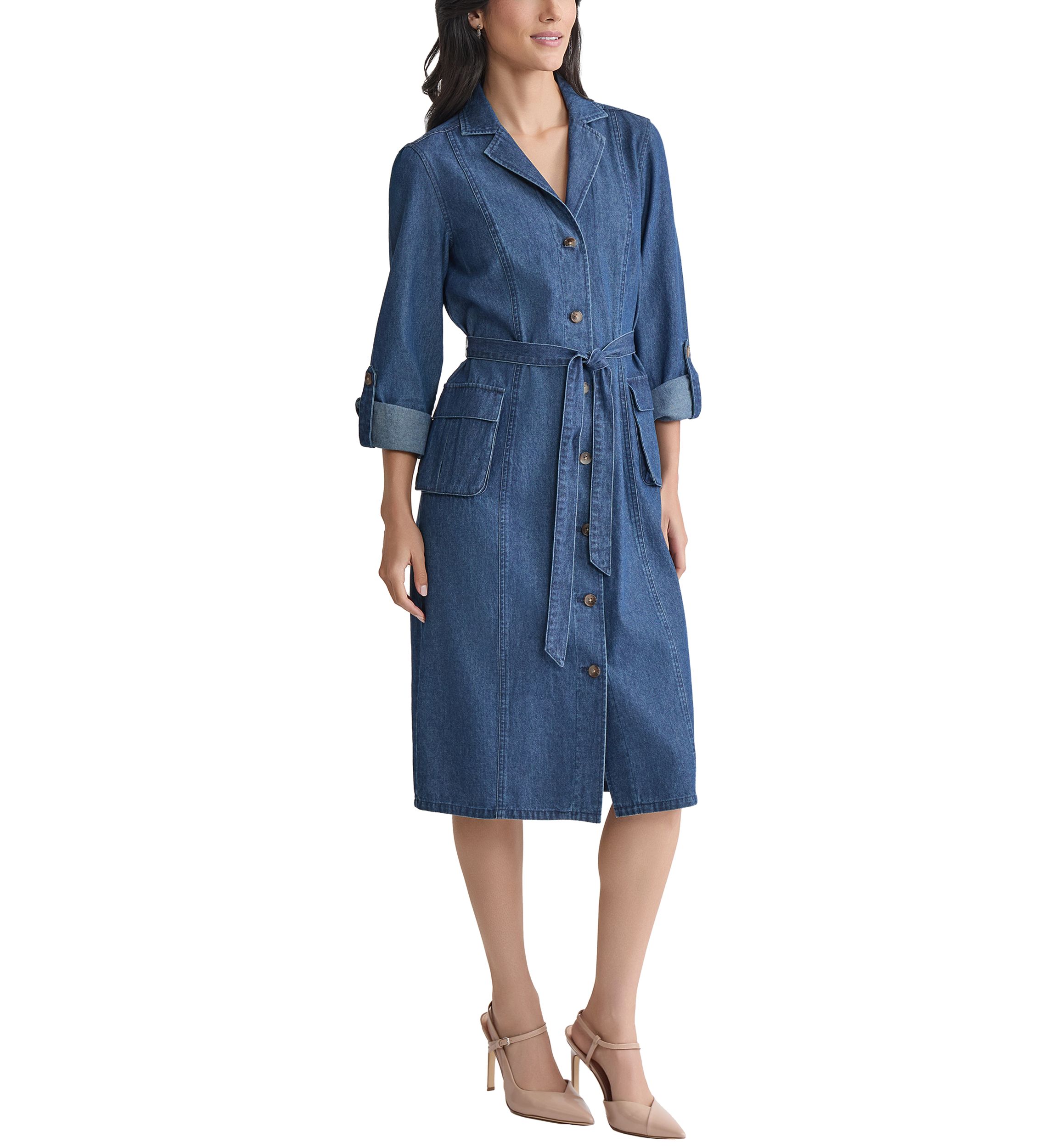 Womens Long Sleeve Denim Midi Dress