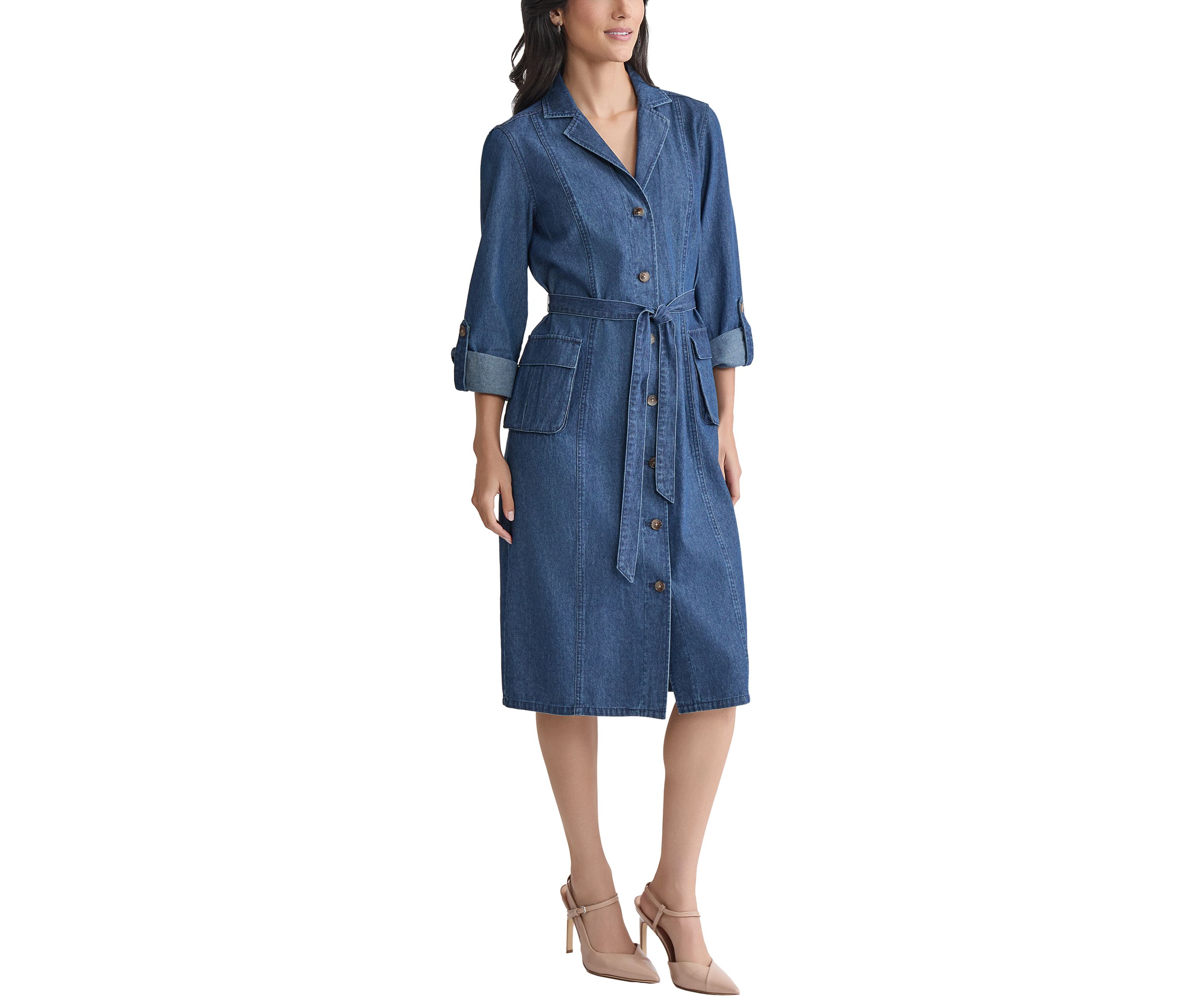 Womens Long Sleeve Denim Midi Dress