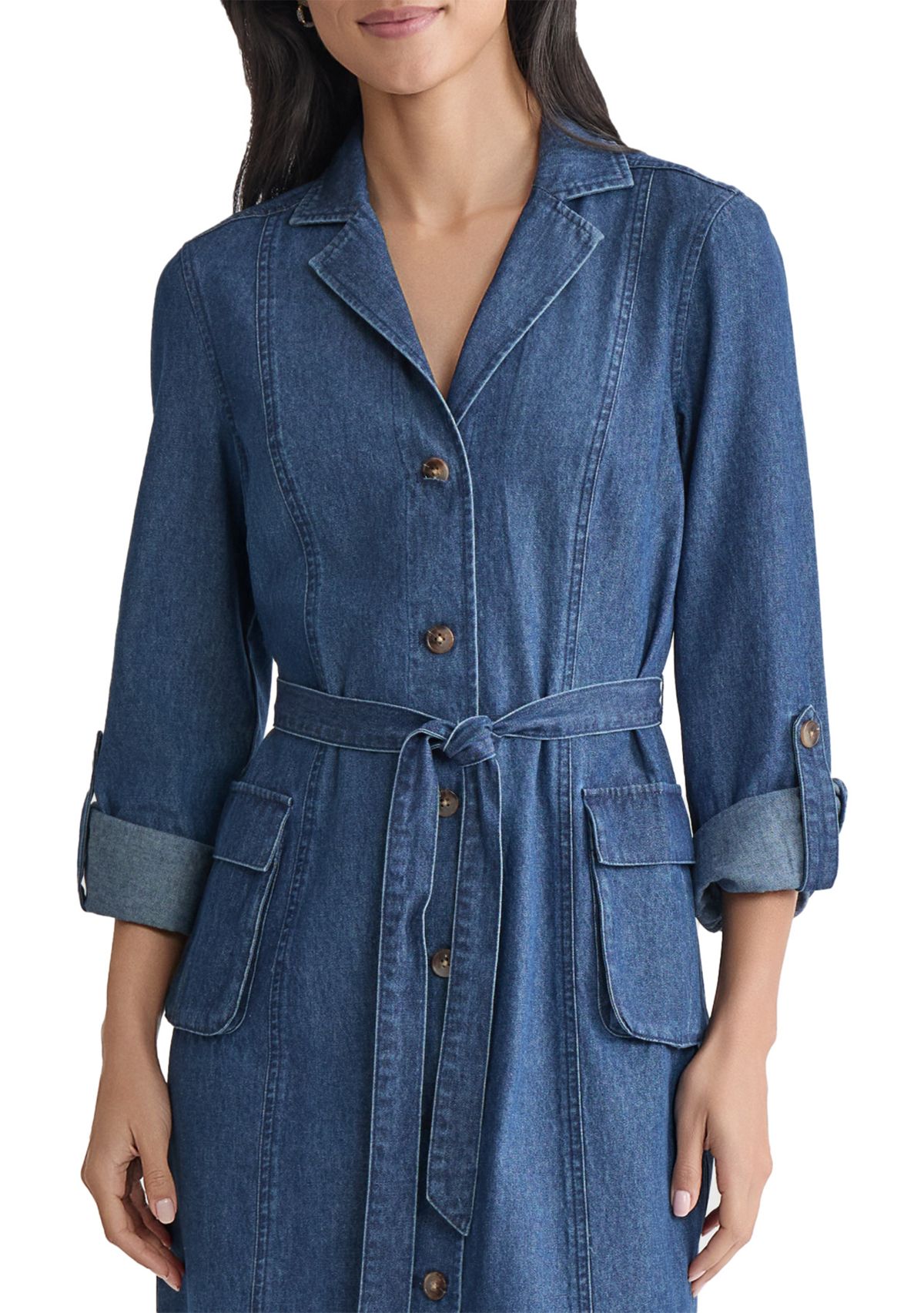 Womens Long Sleeve Denim Midi Dress