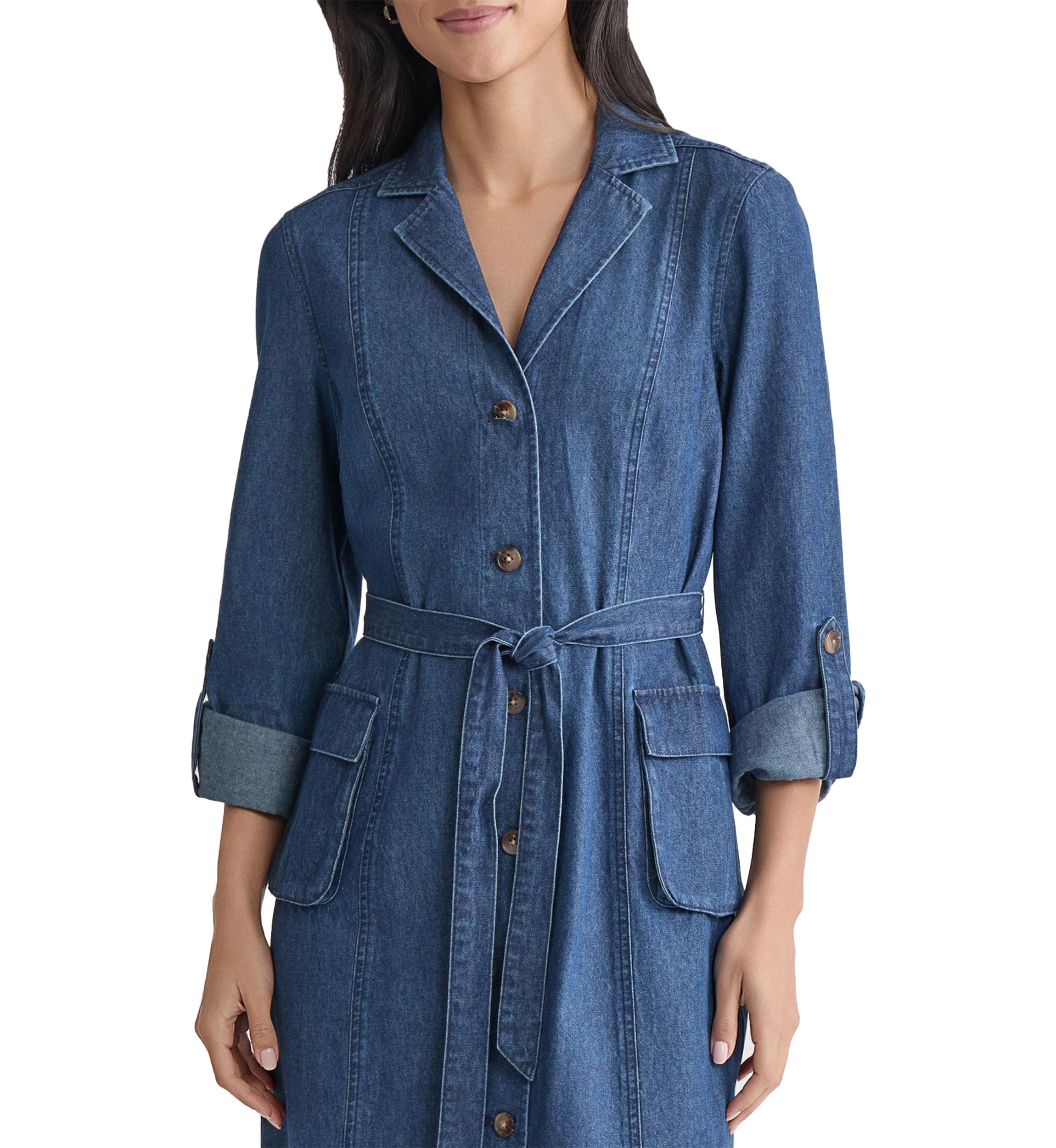 Womens Long Sleeve Denim Midi Dress