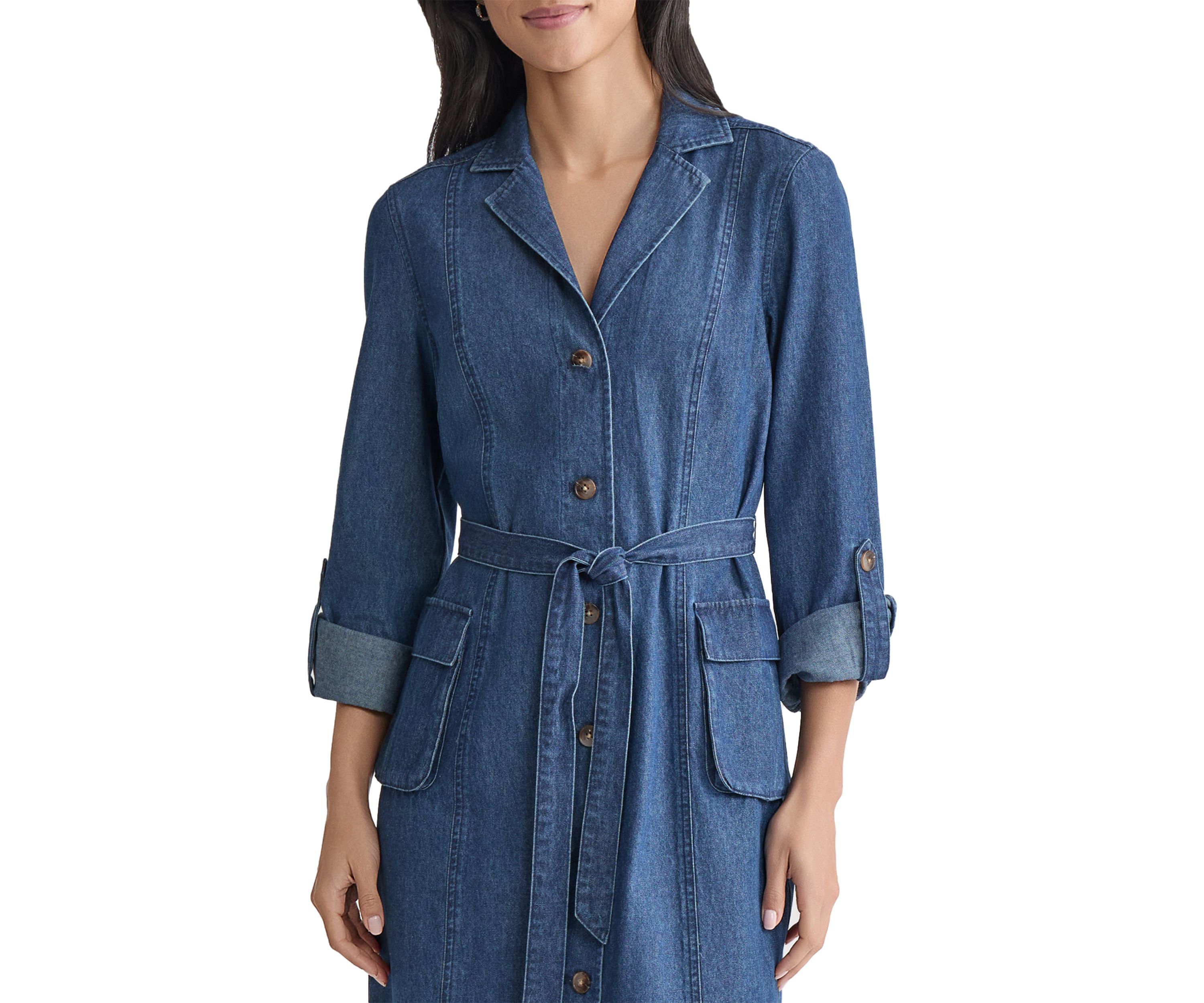 Womens Long Sleeve Denim Midi Dress