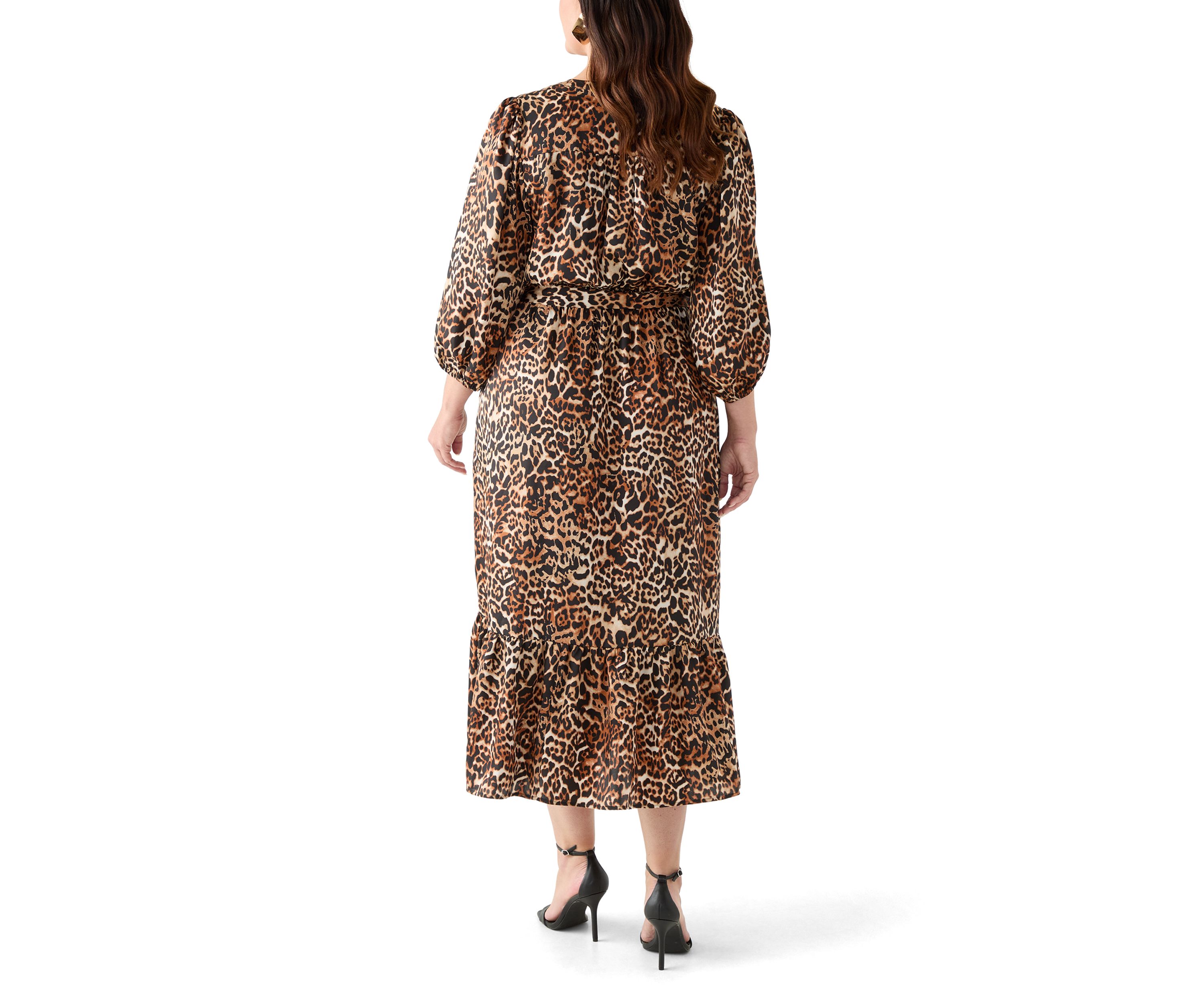Womens 3/4 Sleeve Printed Chiffon Shirt Dress