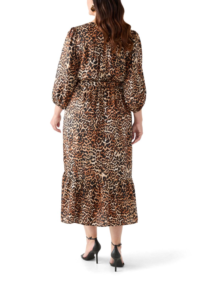 Womens 3/4 Sleeve Printed Chiffon Shirt Dress
