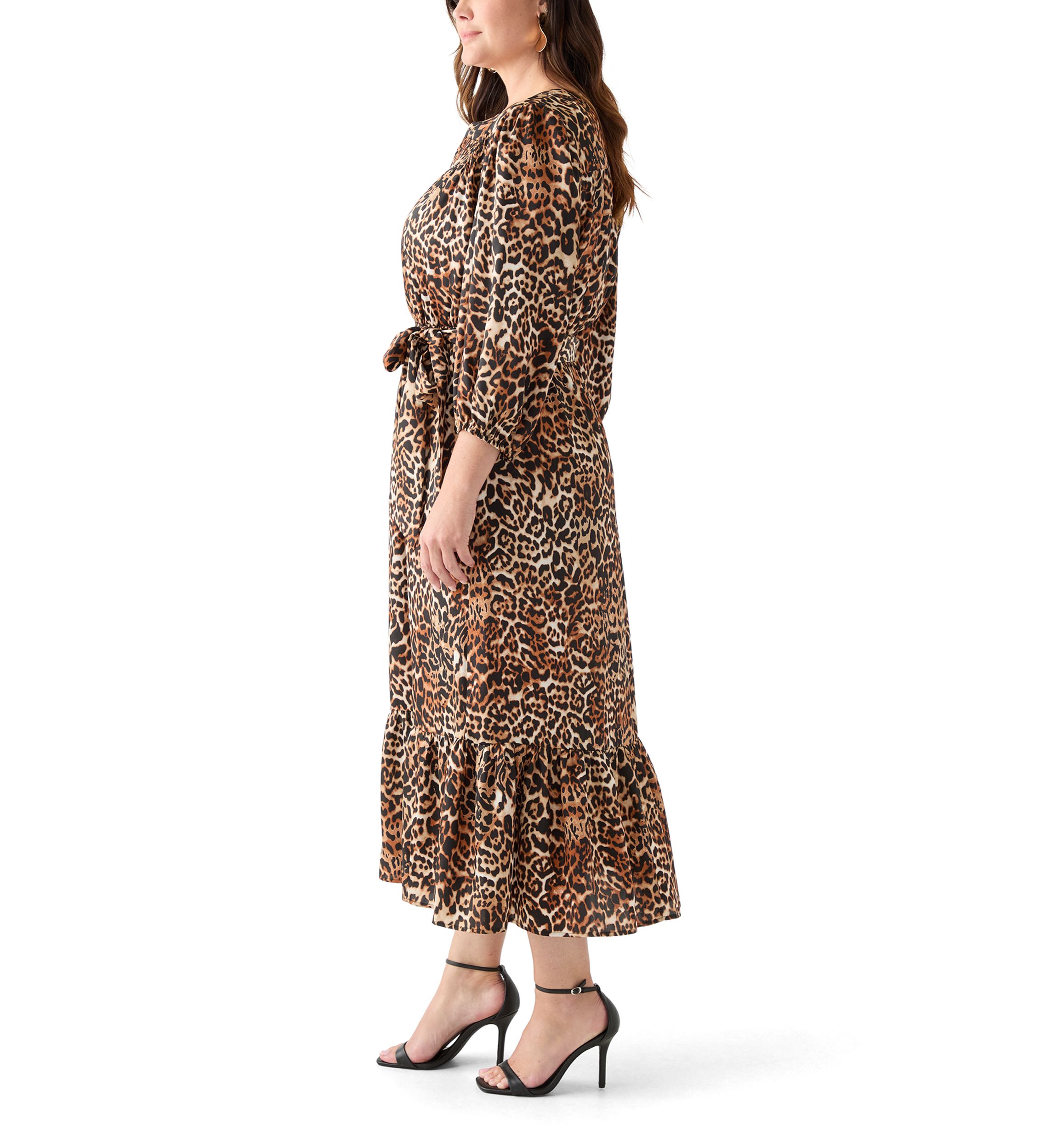 Womens 3/4 Sleeve Printed Chiffon Shirt Dress