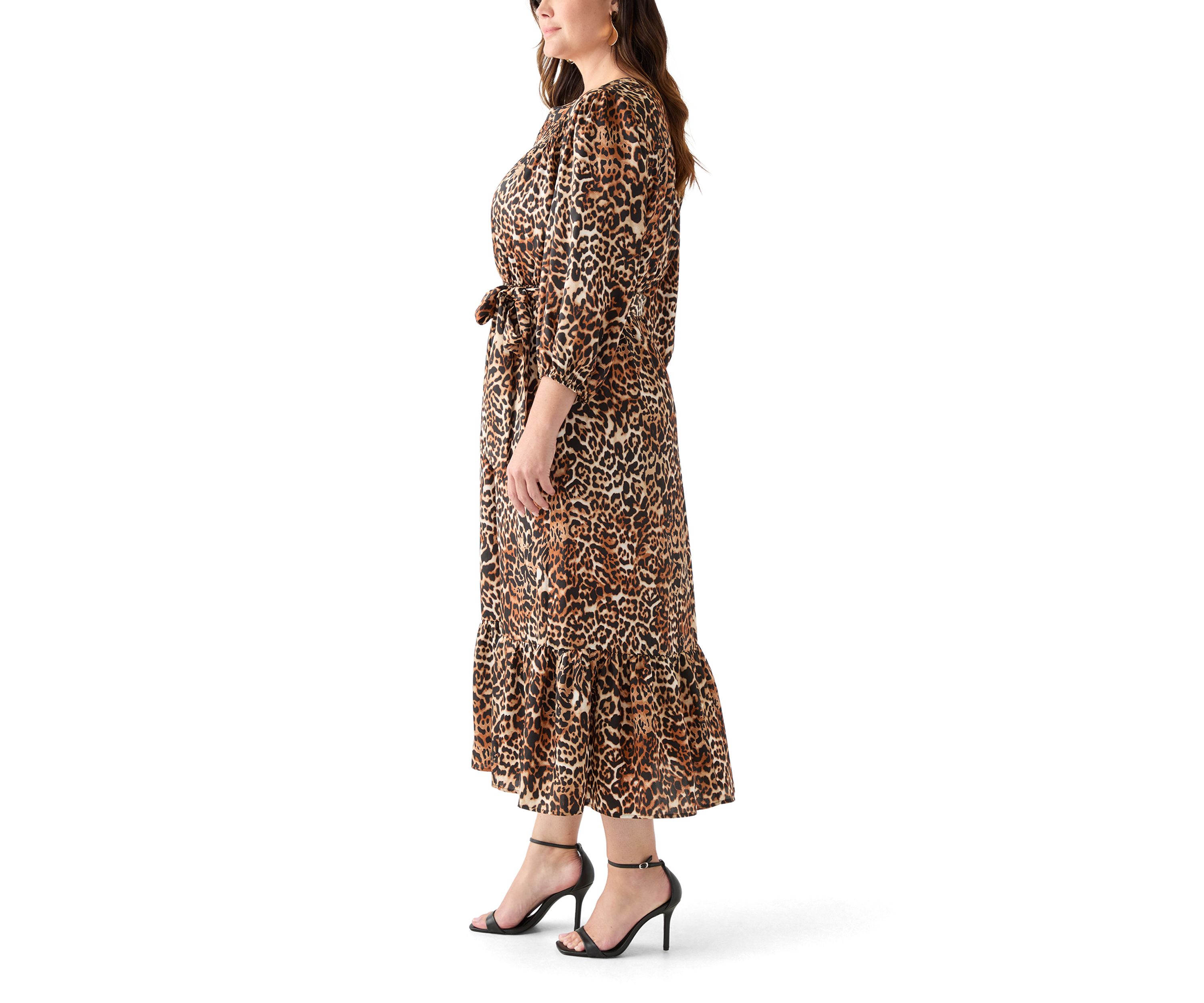 Womens 3/4 Sleeve Printed Chiffon Shirt Dress