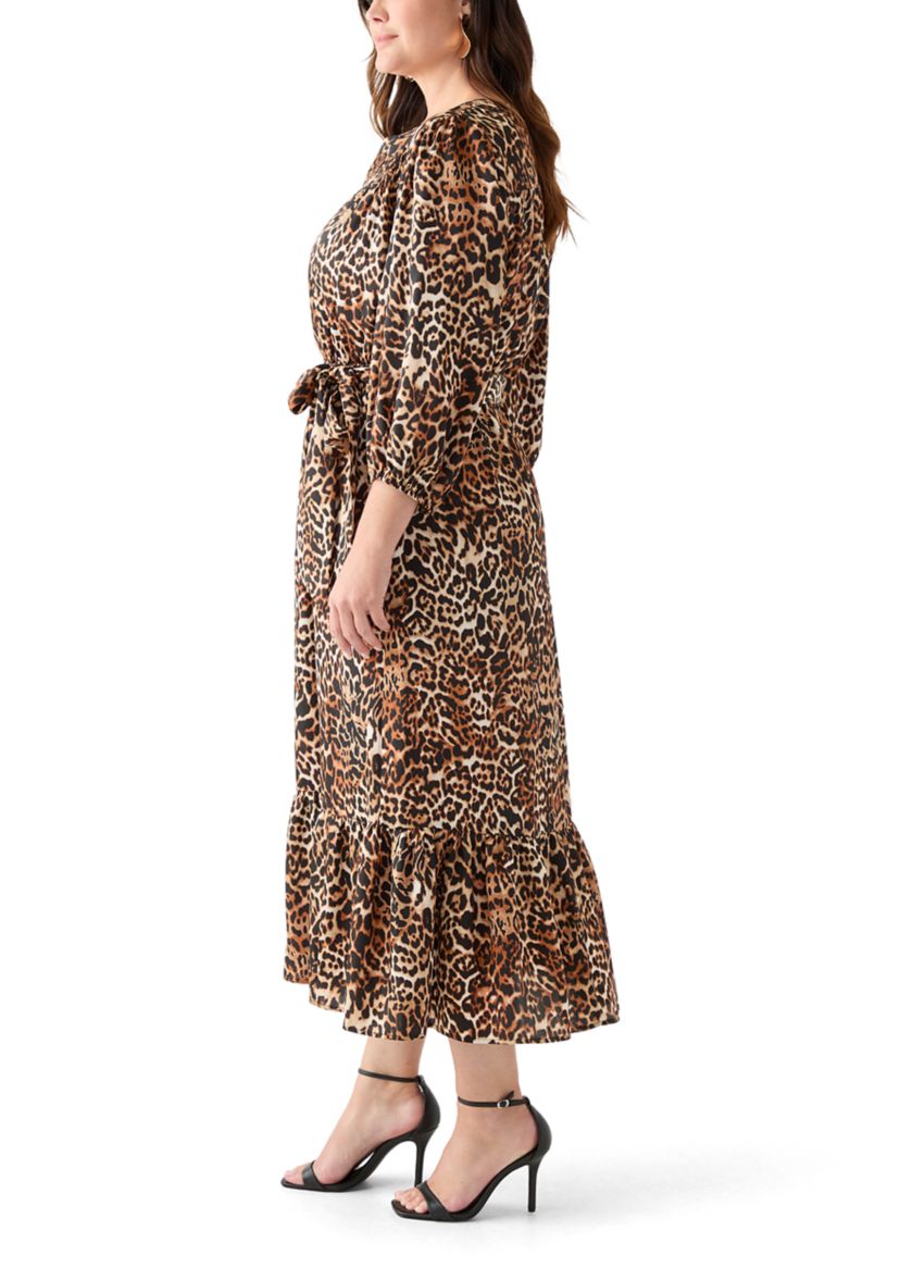 Womens 3/4 Sleeve Printed Chiffon Shirt Dress