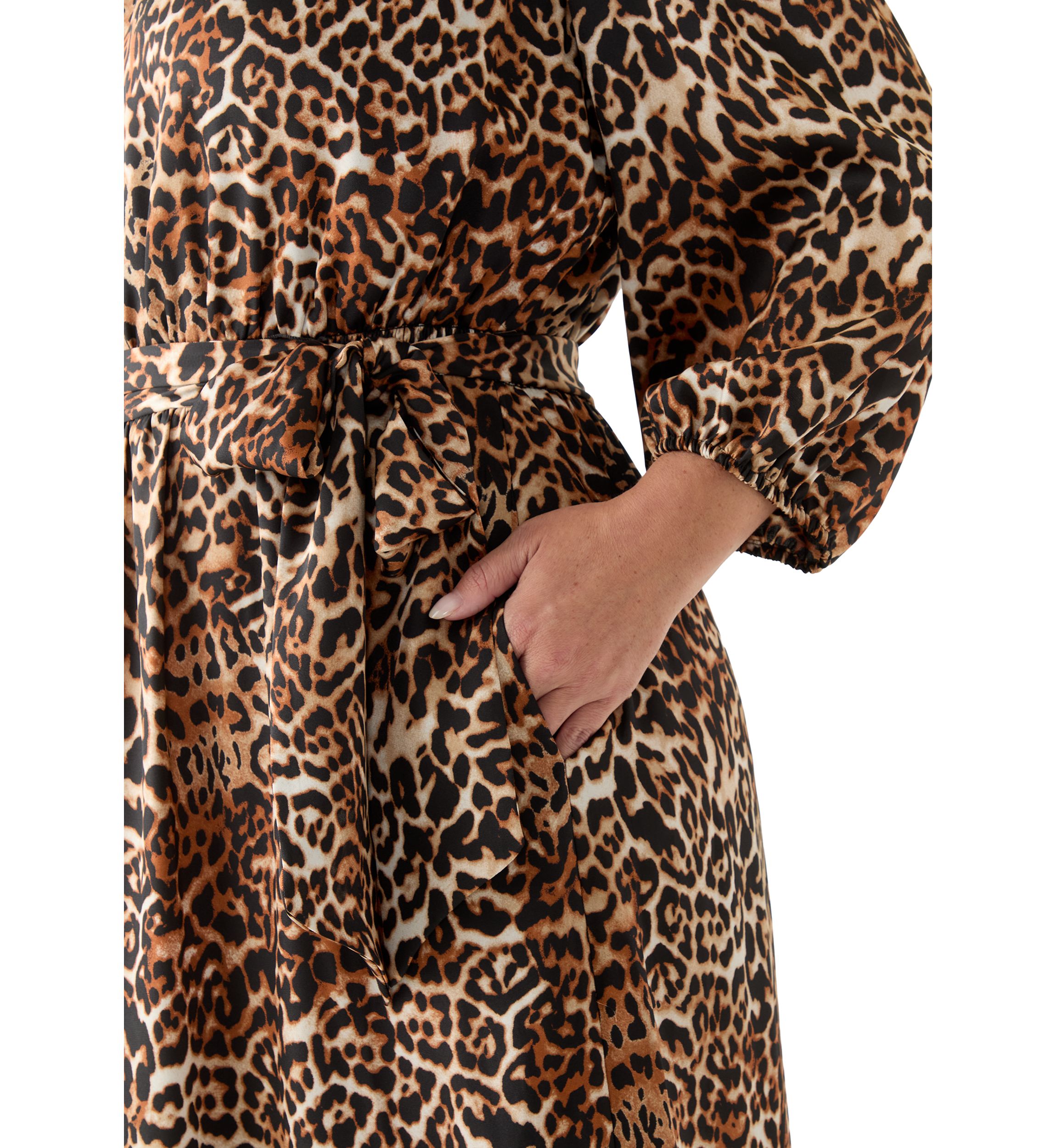 Womens 3/4 Sleeve Printed Chiffon Shirt Dress