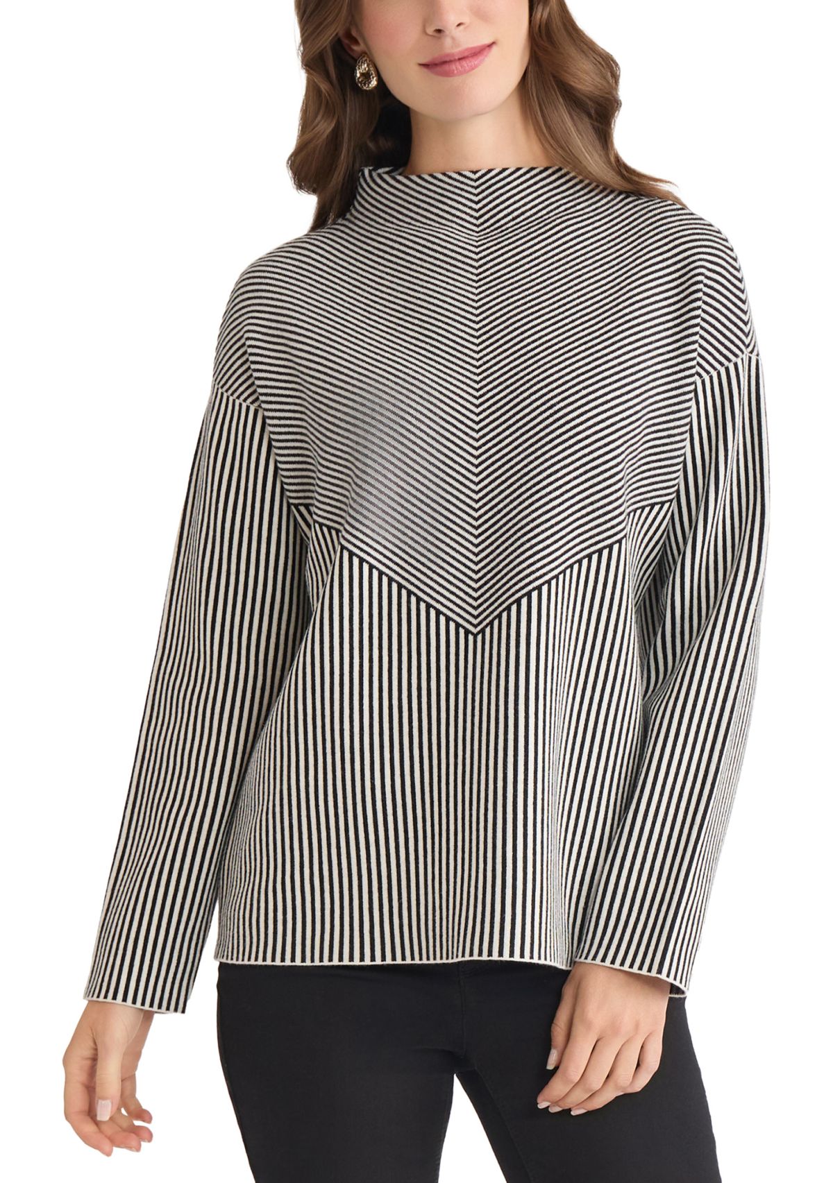 Womens Long Sleeve Mock Neck Jacquard Sweater 