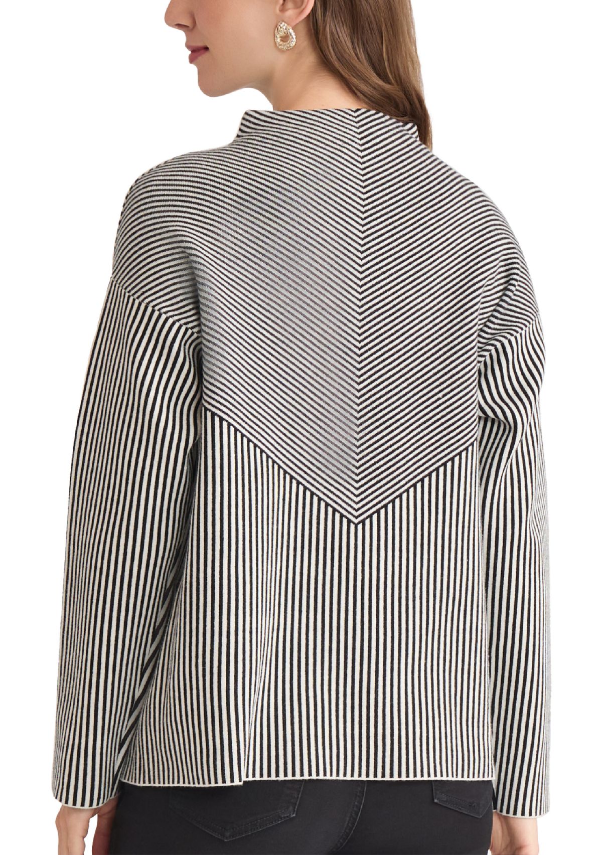 Womens Long Sleeve Mock Neck Jacquard Sweater 
