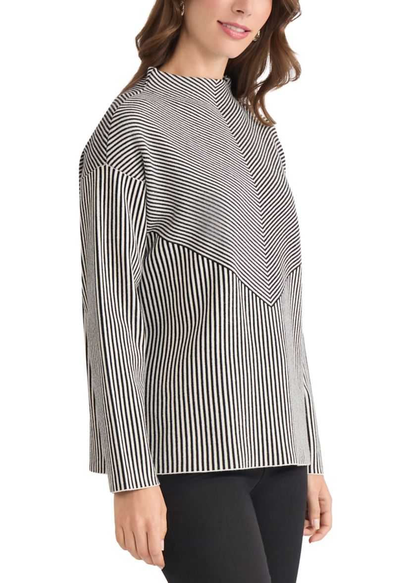 Womens Long Sleeve Mock Neck Jacquard Sweater 