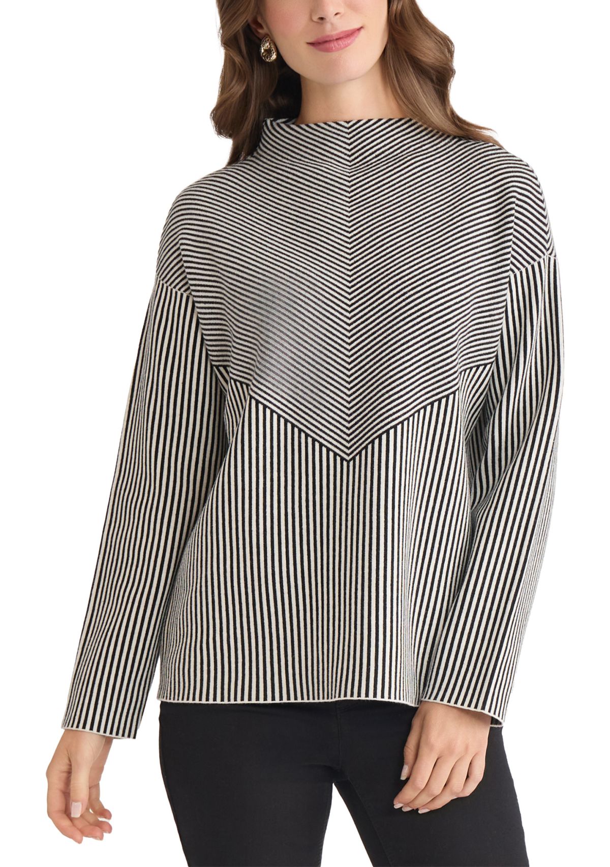 Petite Mock Neck Long Sleeve Jacquard Sweater 