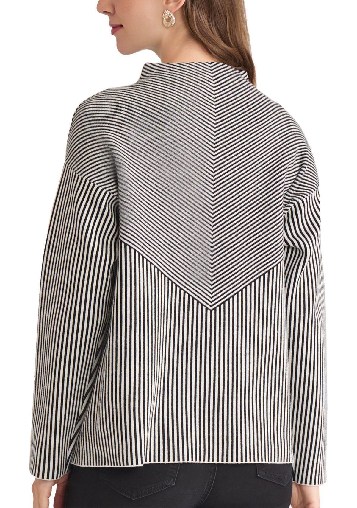 Petite Mock Neck Long Sleeve Jacquard Sweater 