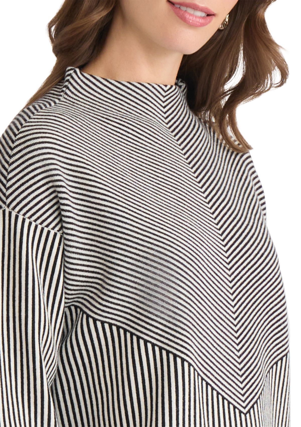 Petite Mock Neck Long Sleeve Jacquard Sweater 