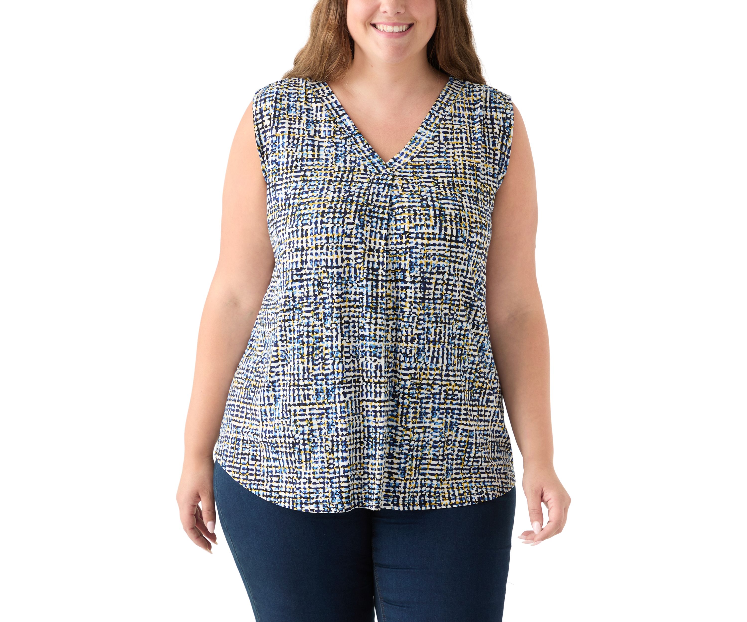 Plus Size Sleeveless V-Neck Printed Shell Top