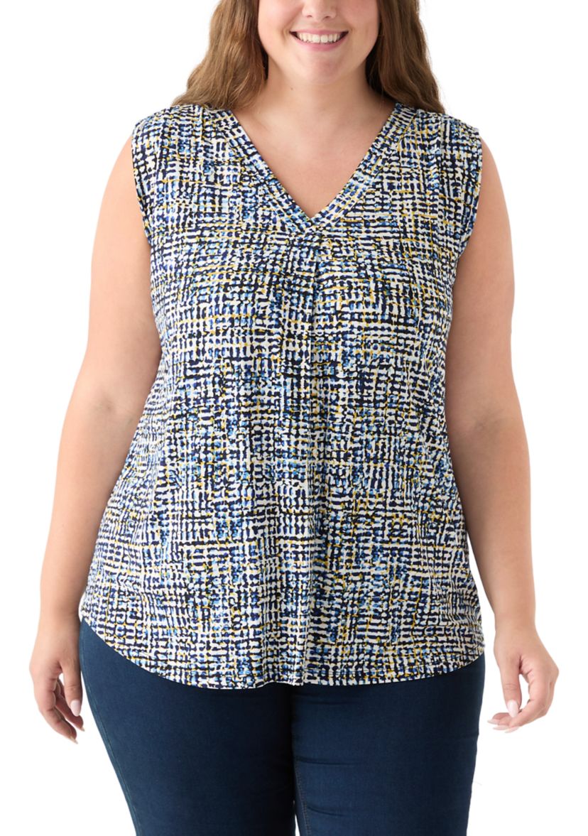 Plus Size Sleeveless V-Neck Printed Shell Top