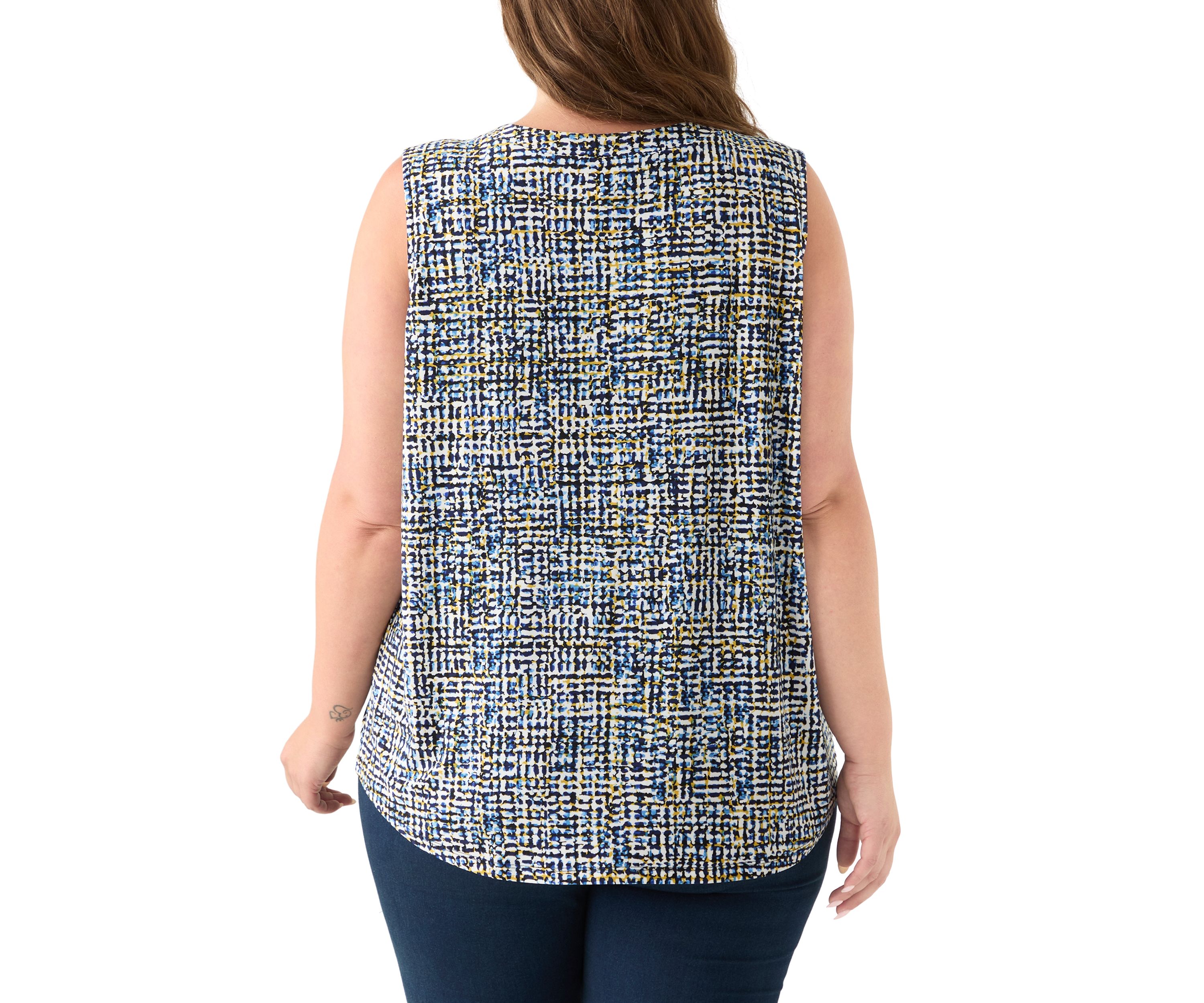 Plus Size Sleeveless V-Neck Printed Shell Top
