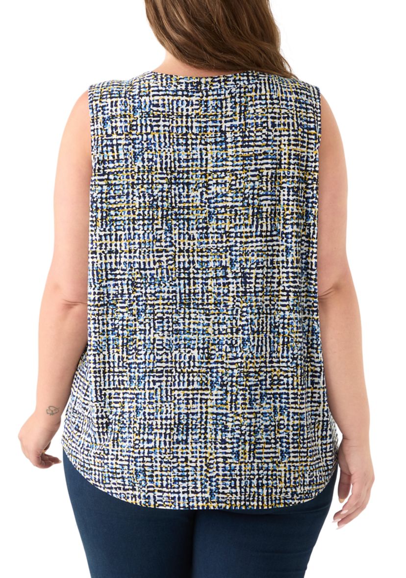 Plus Size Sleeveless V-Neck Printed Shell Top
