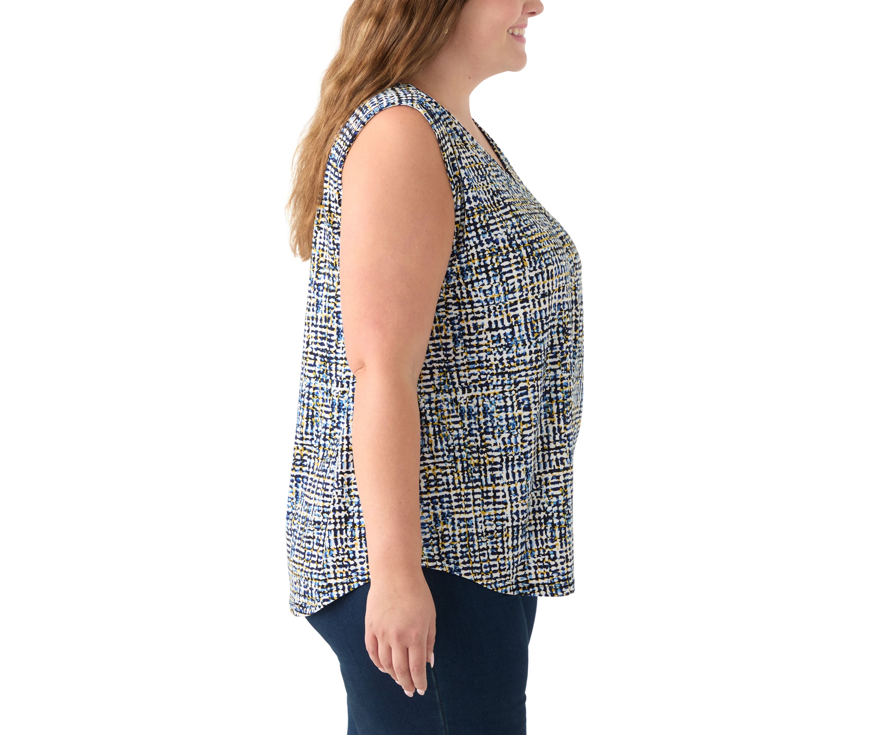 Plus Size Sleeveless V-Neck Printed Shell Top