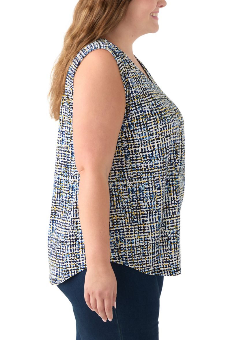 Plus Size Sleeveless V-Neck Printed Shell Top