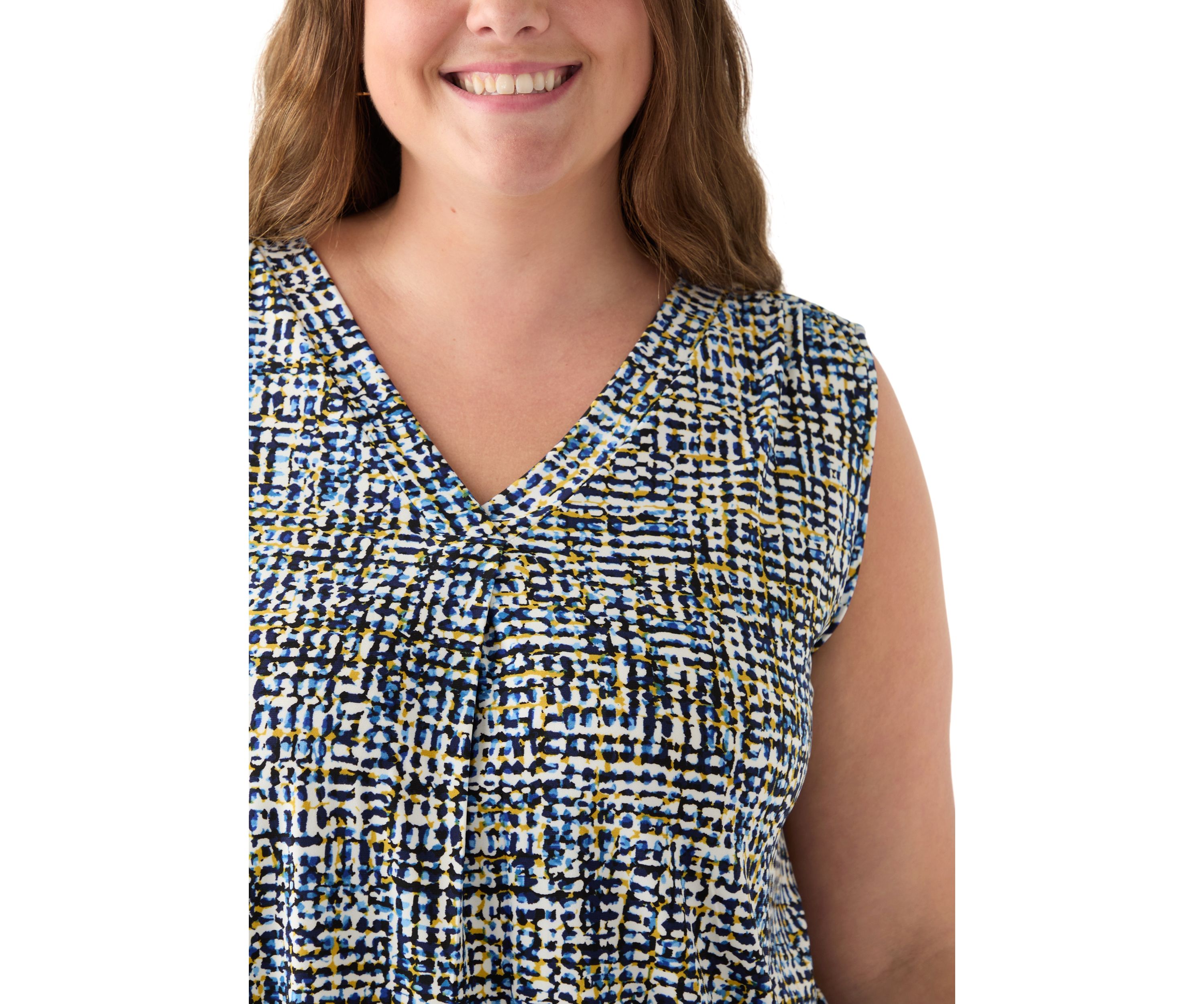 Plus Size Sleeveless V-Neck Printed Shell Top
