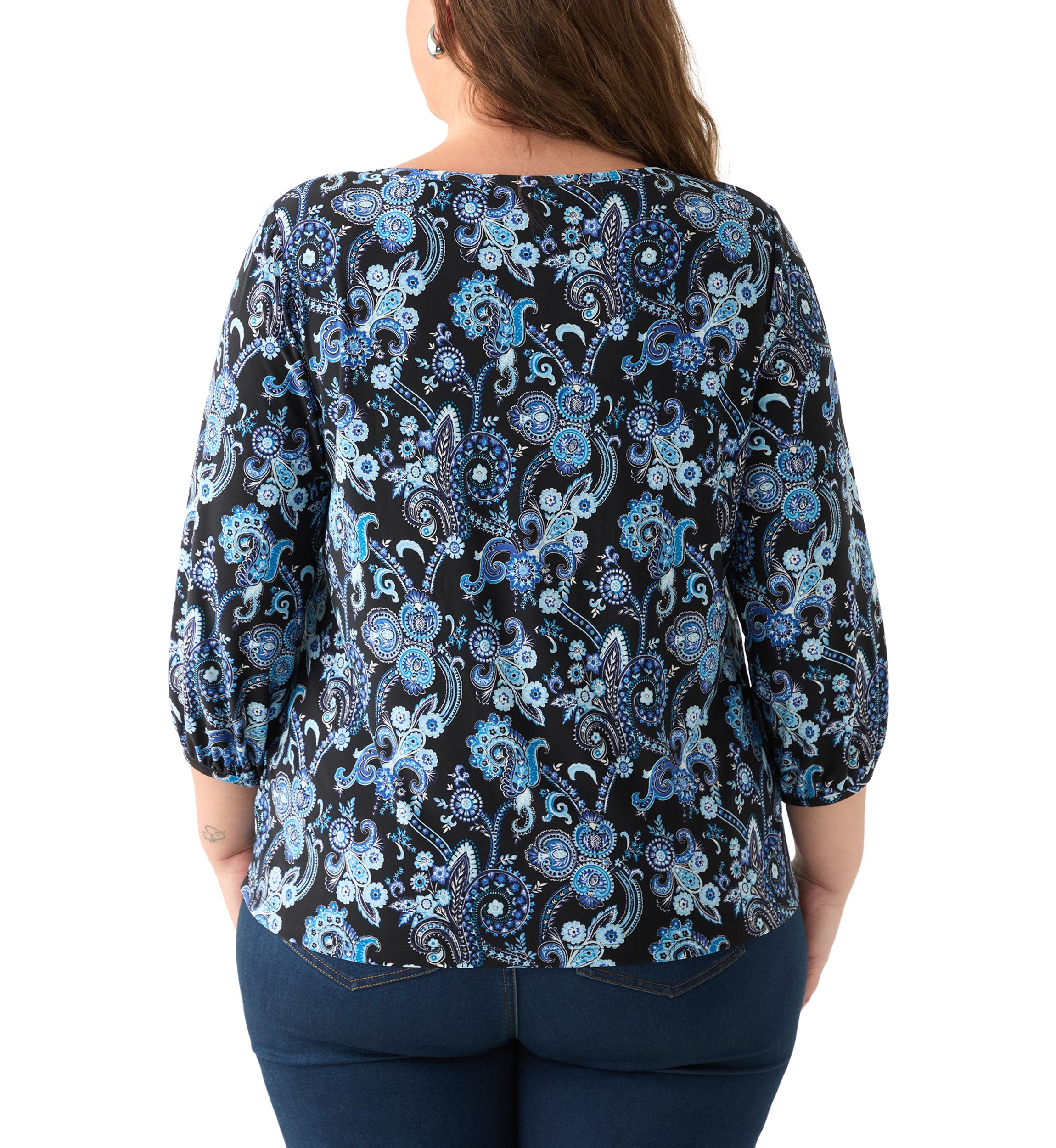 Plus Size Crew Neck 3/4 Sleeve Printed Top