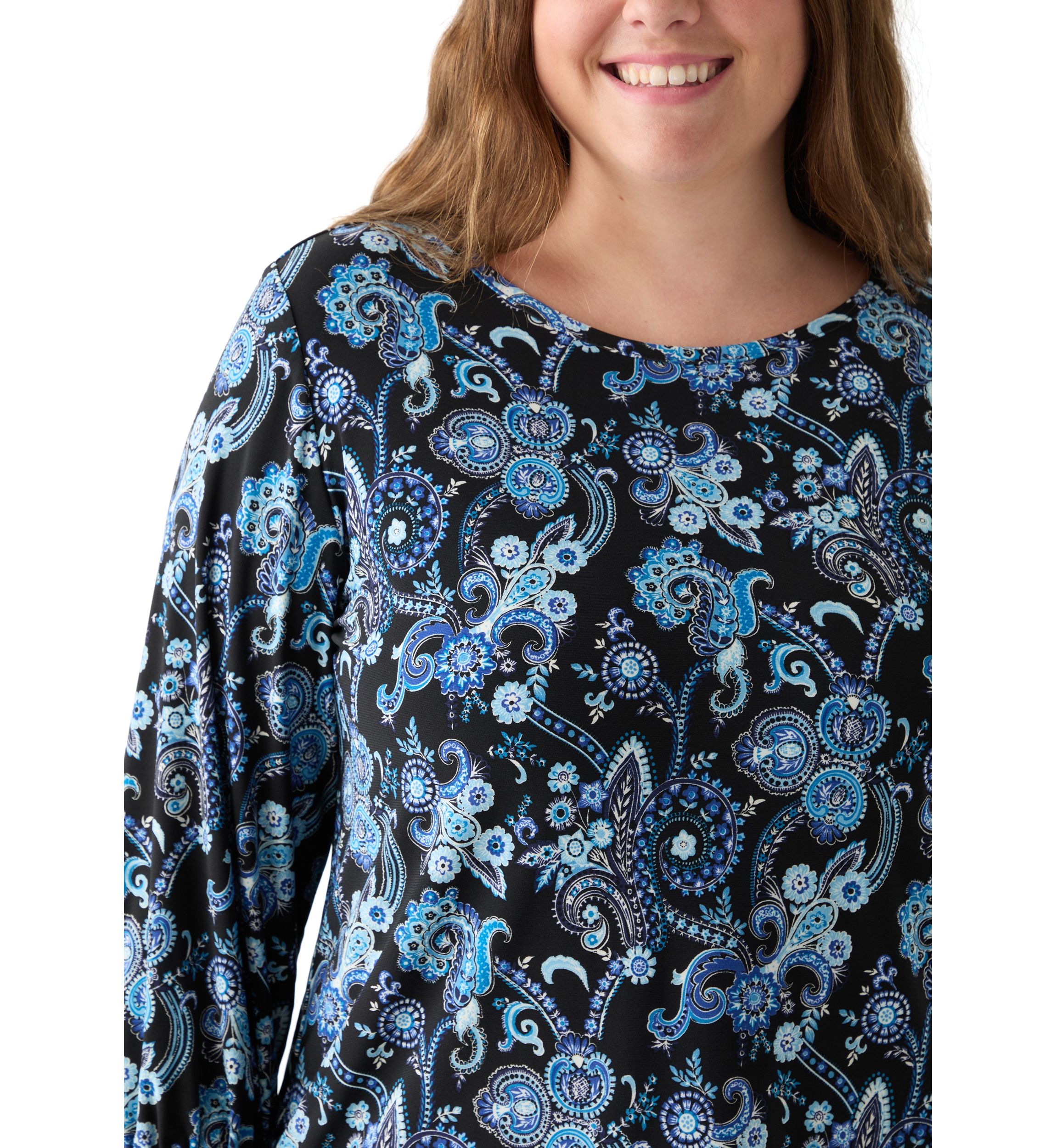 Plus Size Crew Neck 3/4 Sleeve Printed Top