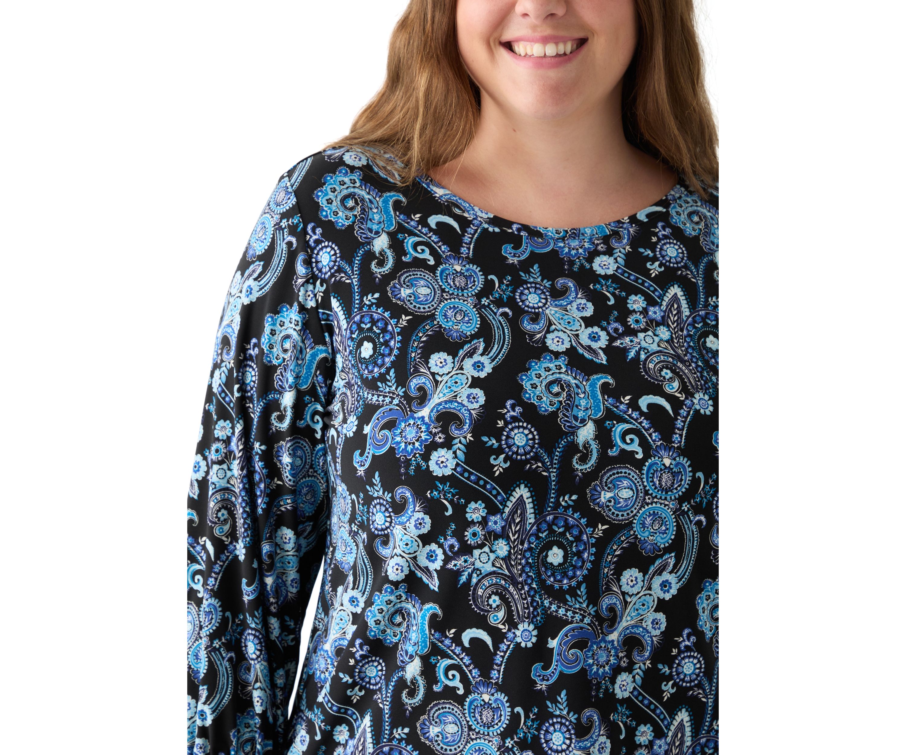 Plus Size Crew Neck 3/4 Sleeve Printed Top