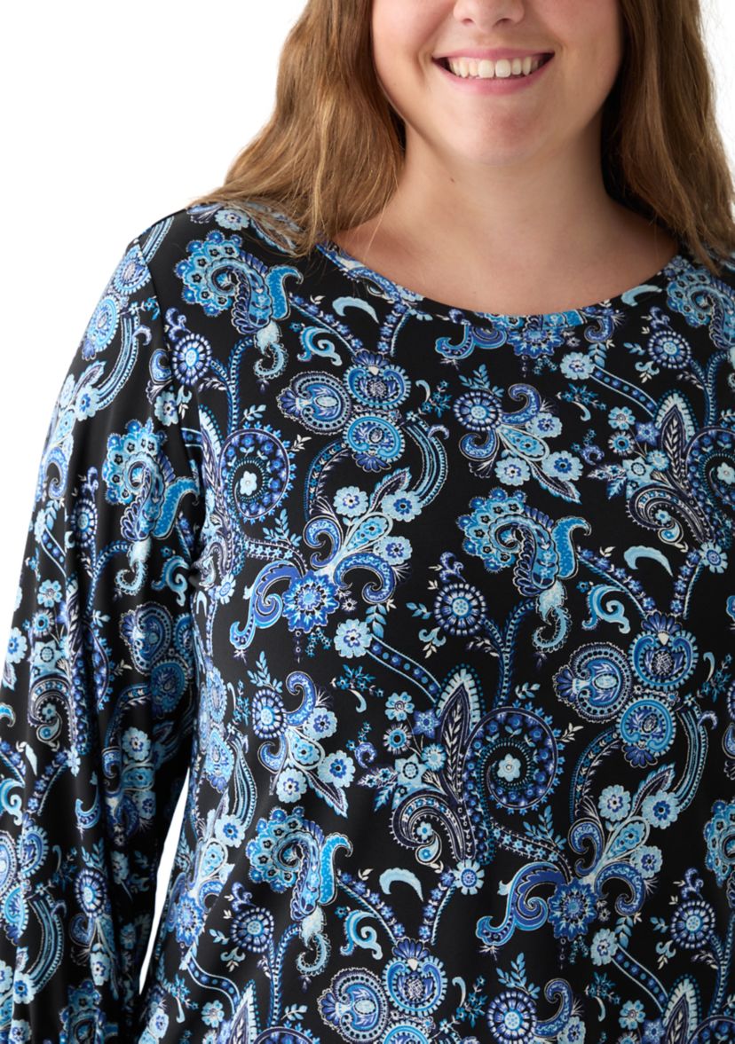 Plus Size Crew Neck 3/4 Sleeve Printed Top