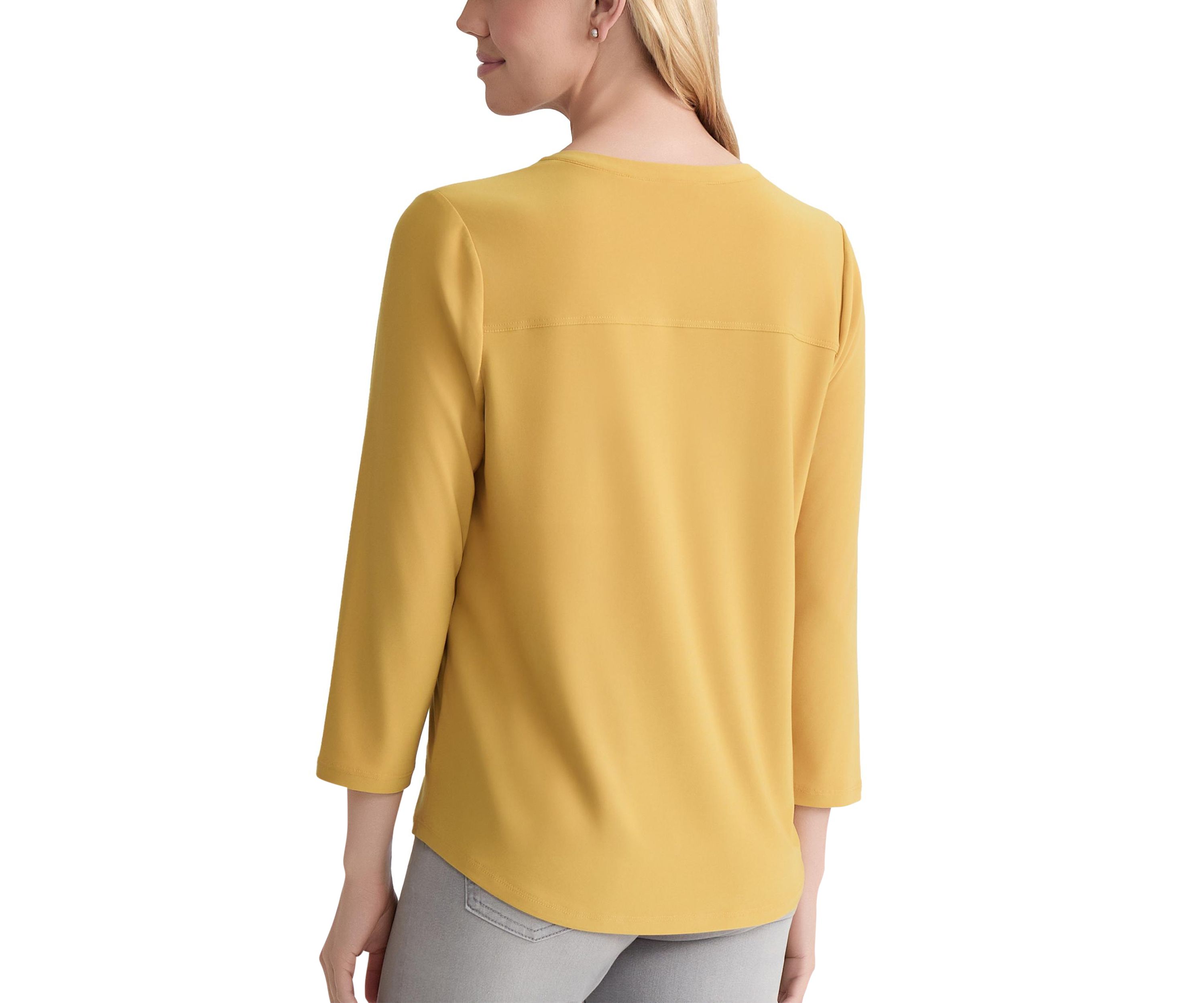 Petite Seeveless V-Neck Pleat Front Shell - Printed 