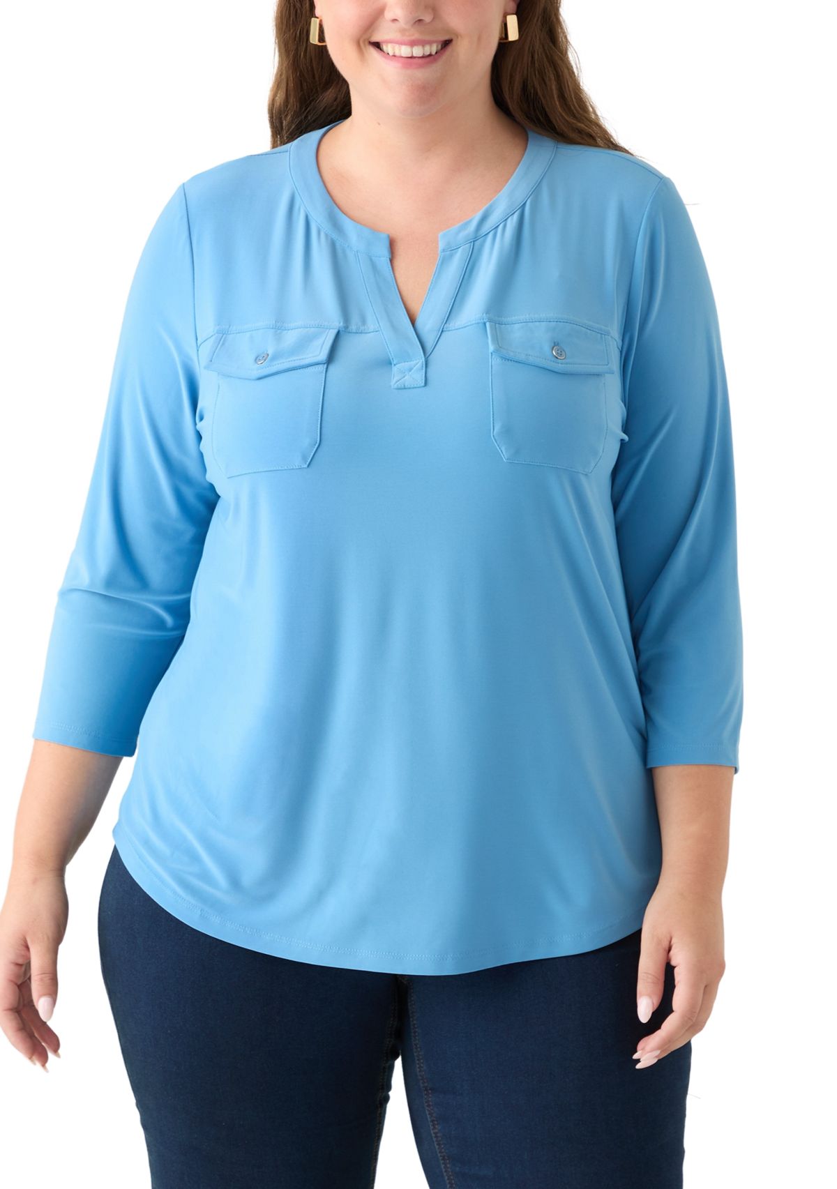 Plus Size 3/4 Sleeve Pocket Top
