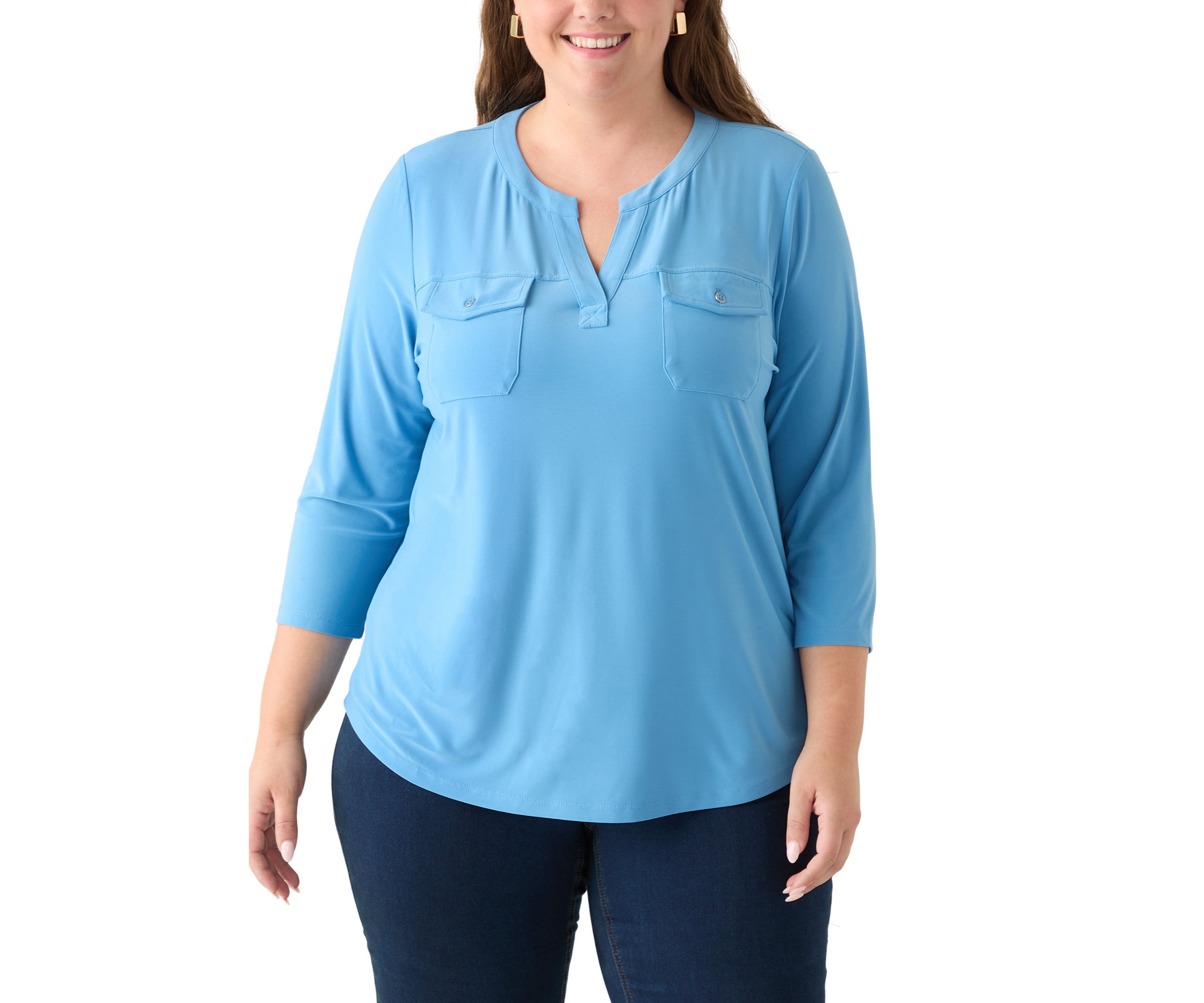 Plus Size 3/4 Sleeve Pocket Top